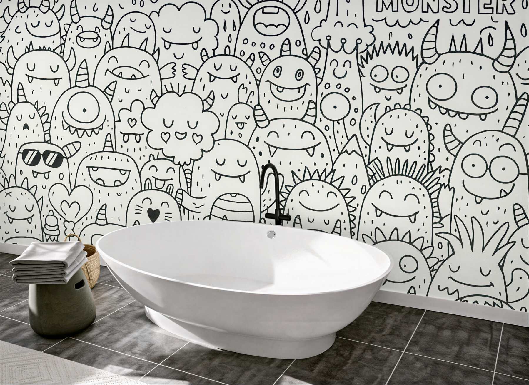 Fototapeta wesołe potworki w doodle stylu