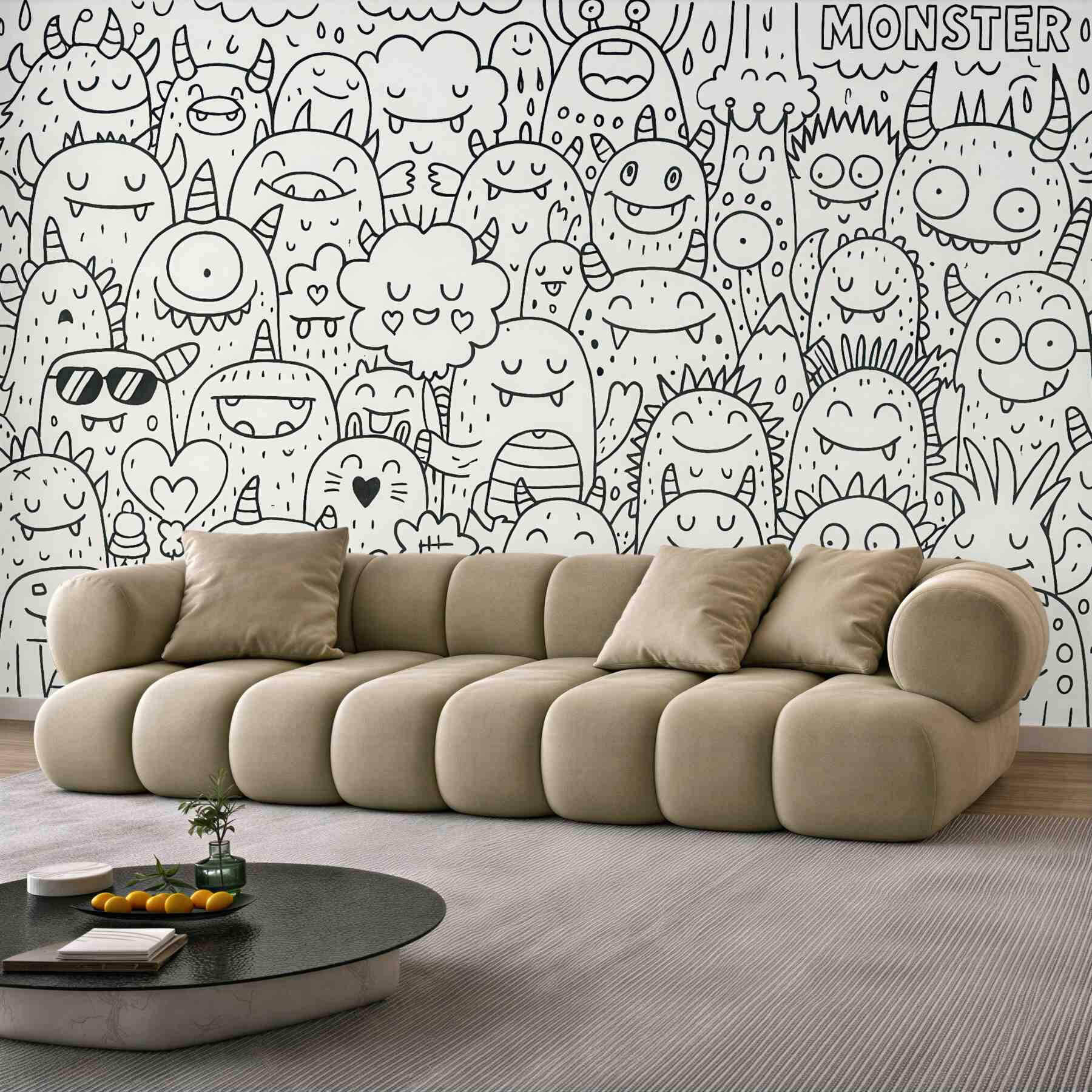 Fototapeta wesołe potworki w doodle stylu