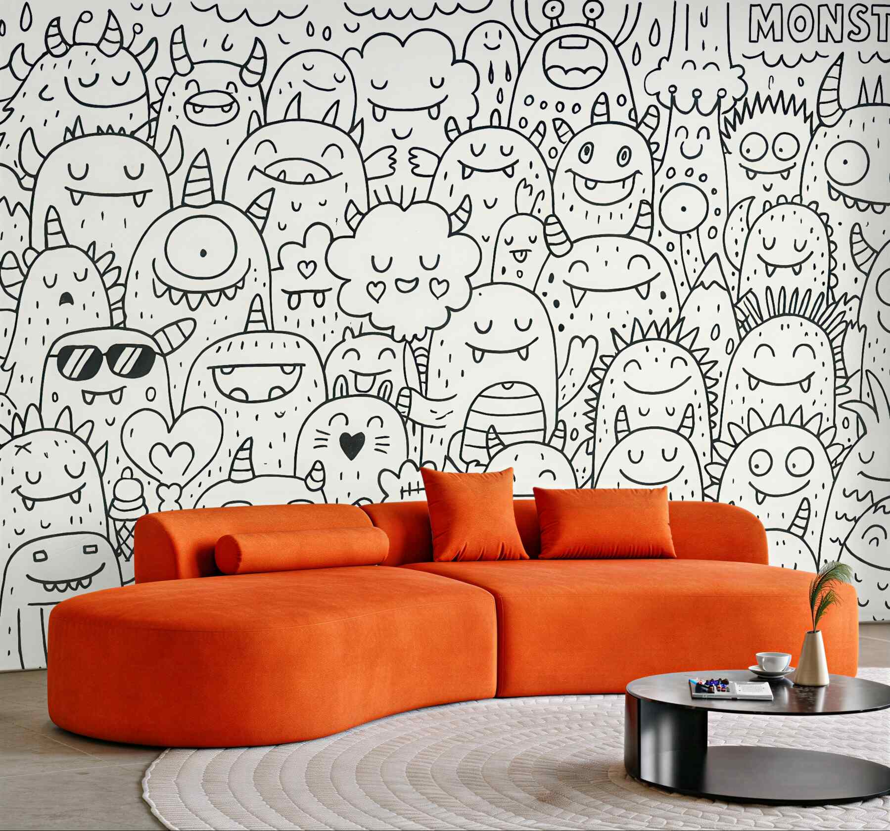 Fototapeta wesołe potworki w doodle stylu