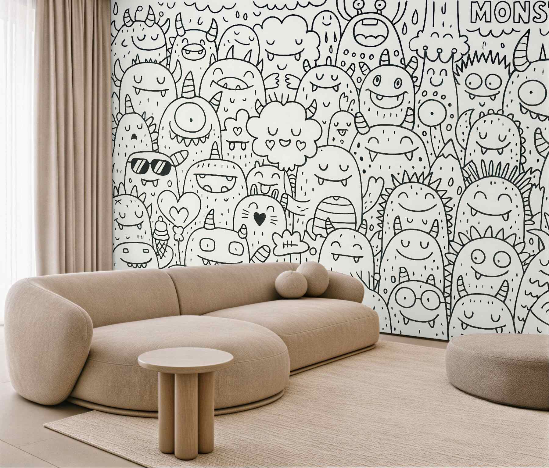 Fototapeta wesołe potworki w doodle stylu