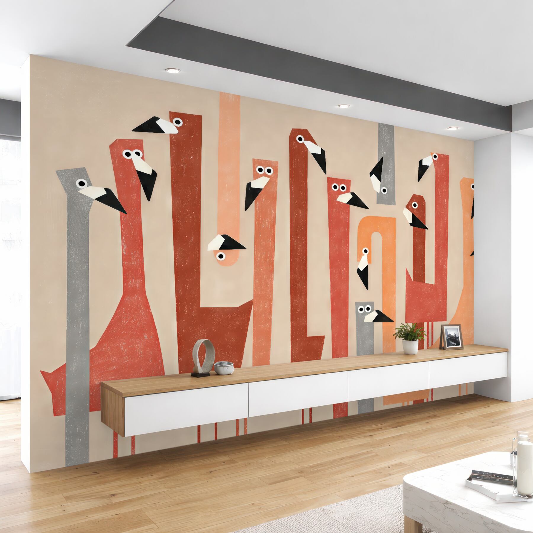 Fototapeta geometryczne flamingi w pastelach