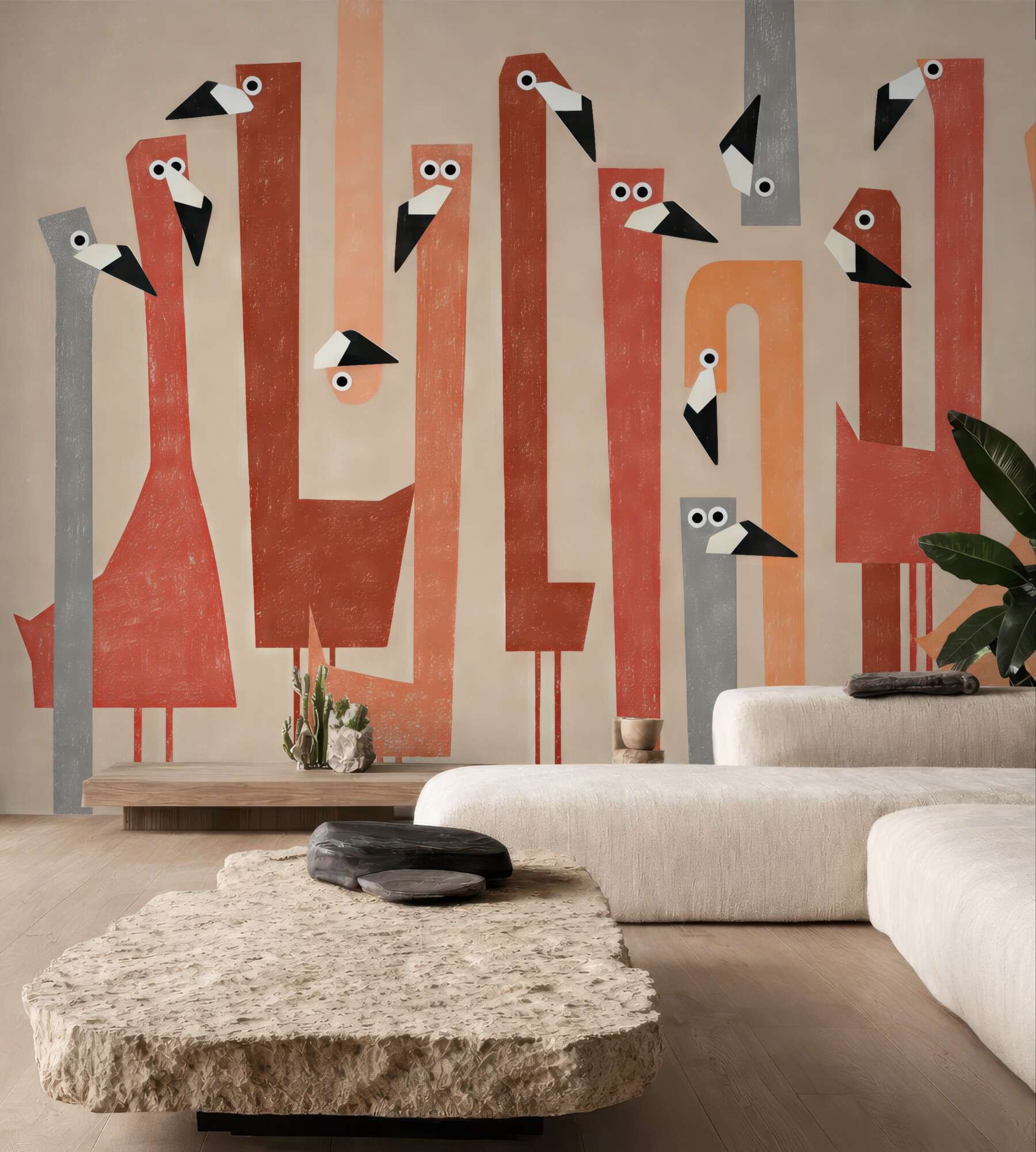 Fototapeta geometryczne flamingi w pastelach