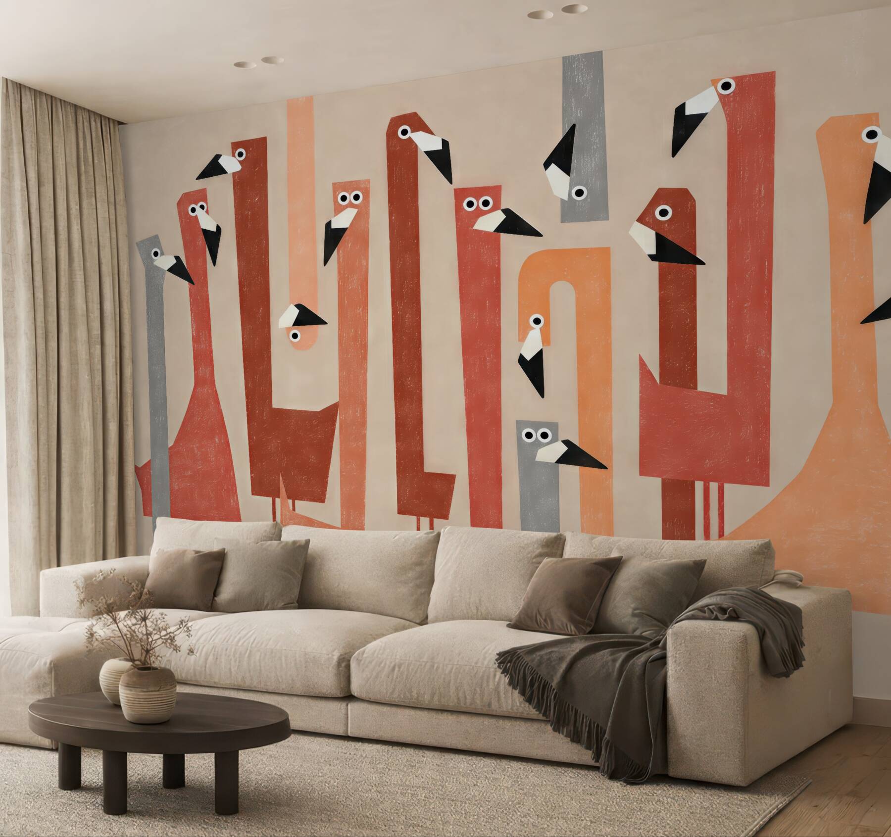 Fototapeta geometryczne flamingi w pastelach