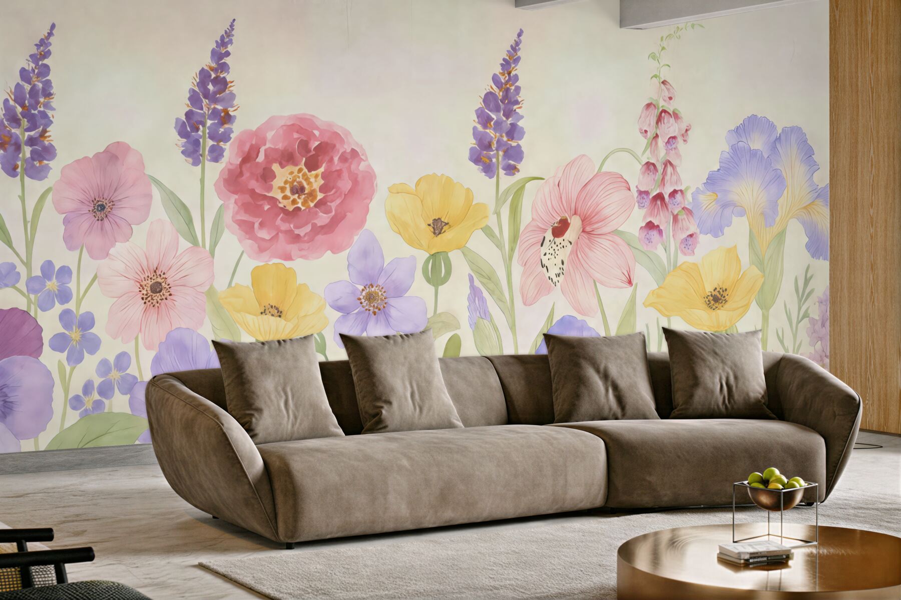 Fototapeta pastelowa łąka kwiatów akwarelą