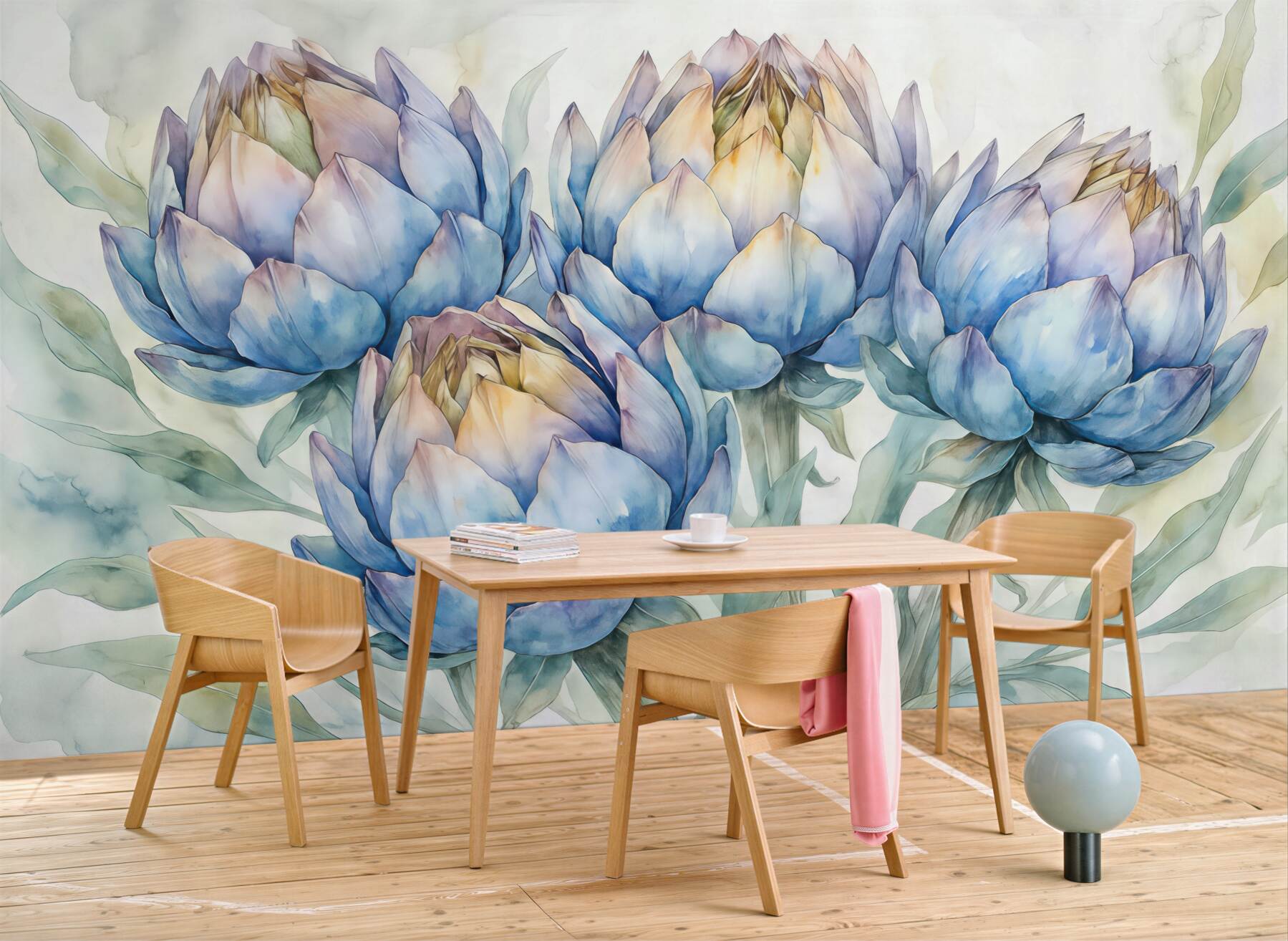 Fototapeta niebieskie karczochy w subtelnej akwareli