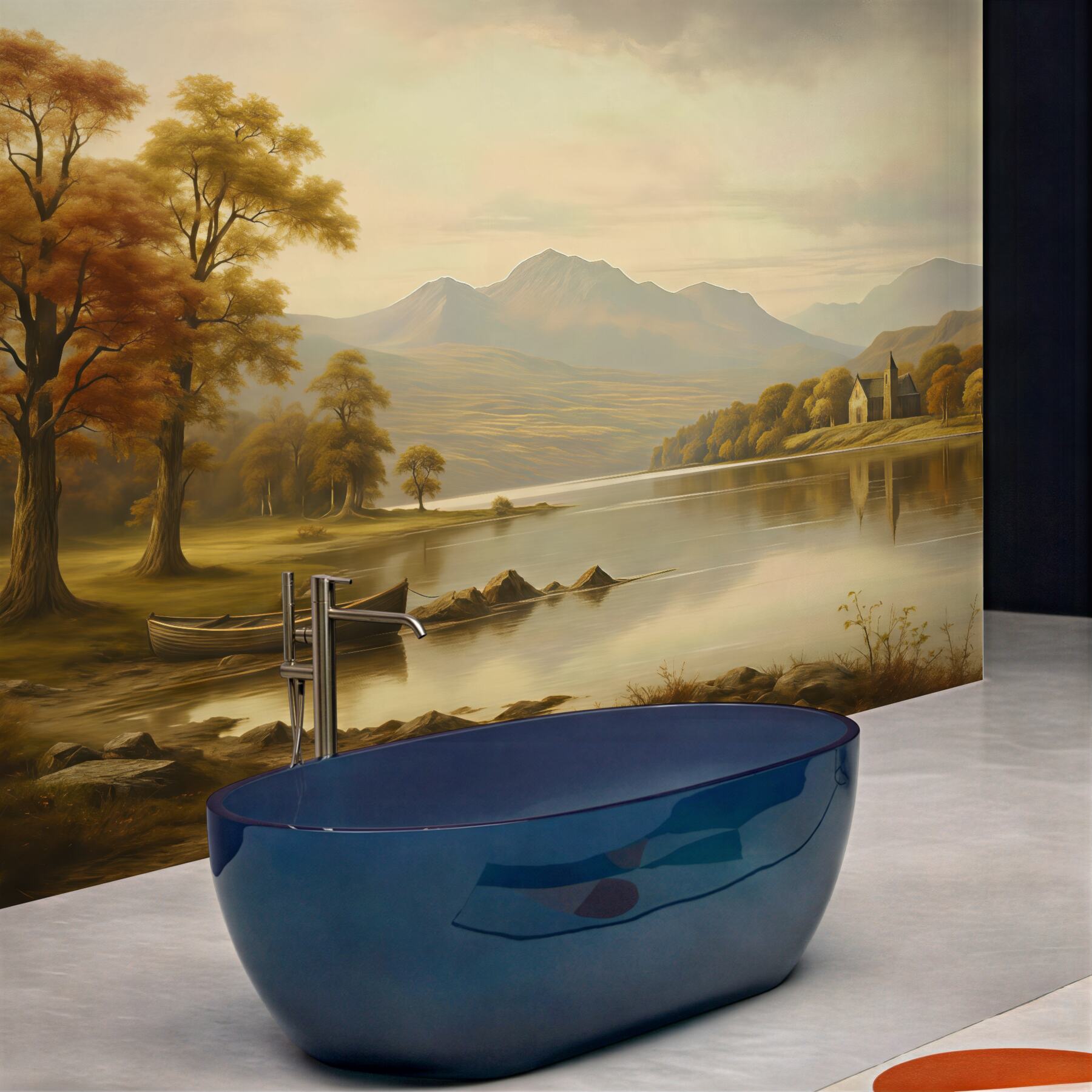 Fototapeta złote jezioro z górskim pejzażem