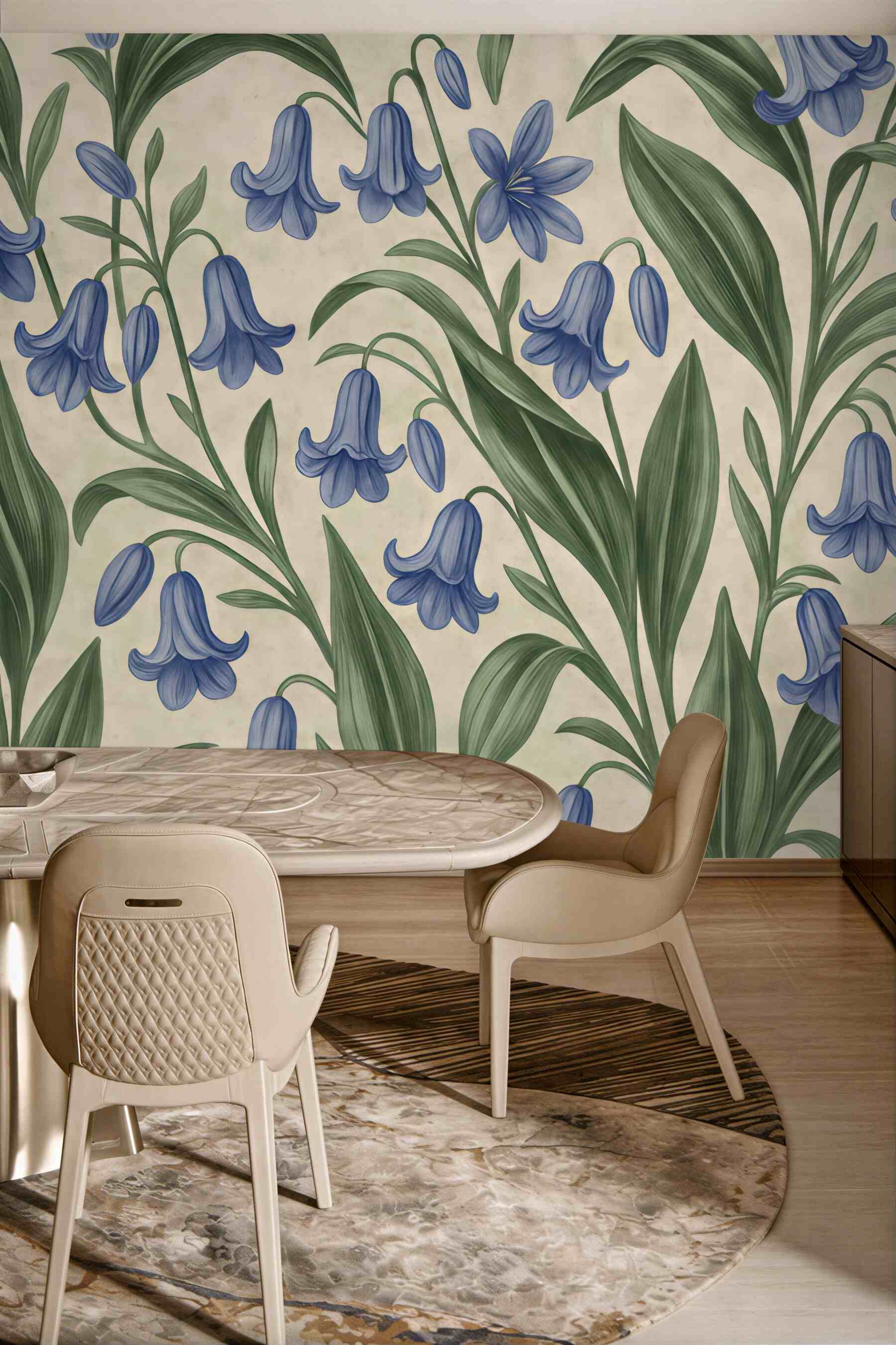 Fototapeta niebieskie dzwonki w botanicznym wzorze