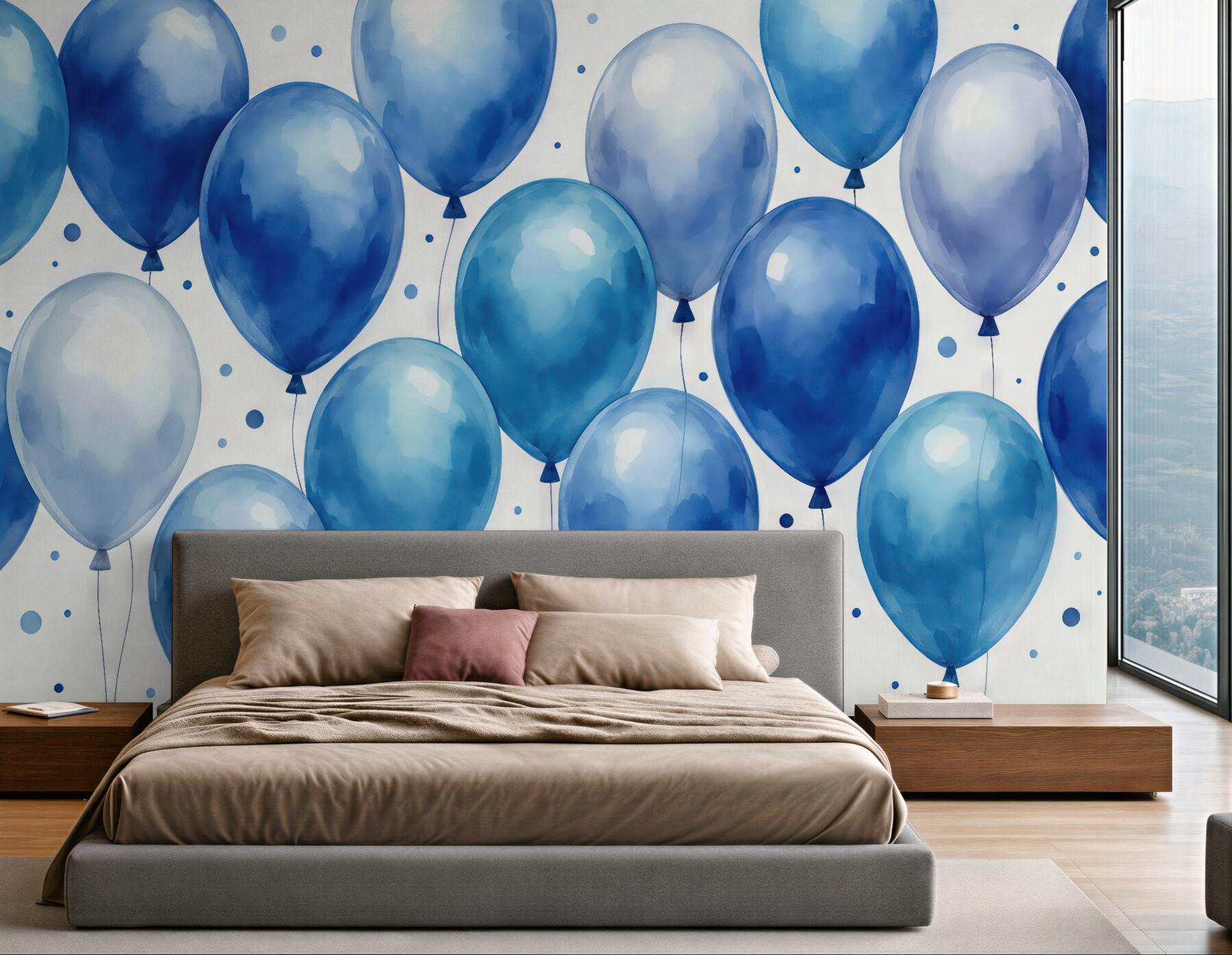Fototapeta niebieskie balony w akwarelowym stylu
