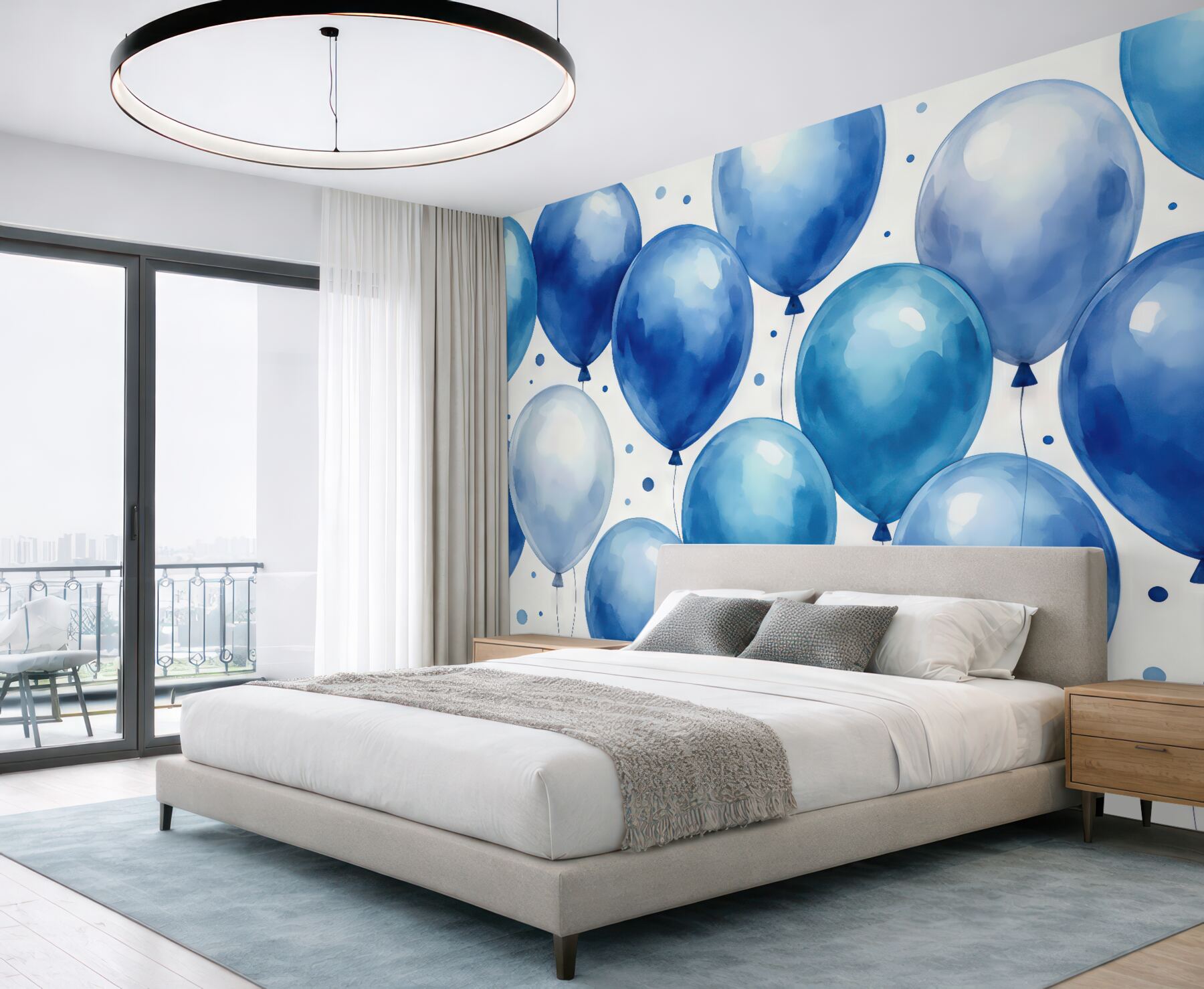 Fototapeta niebieskie balony w akwarelowym stylu