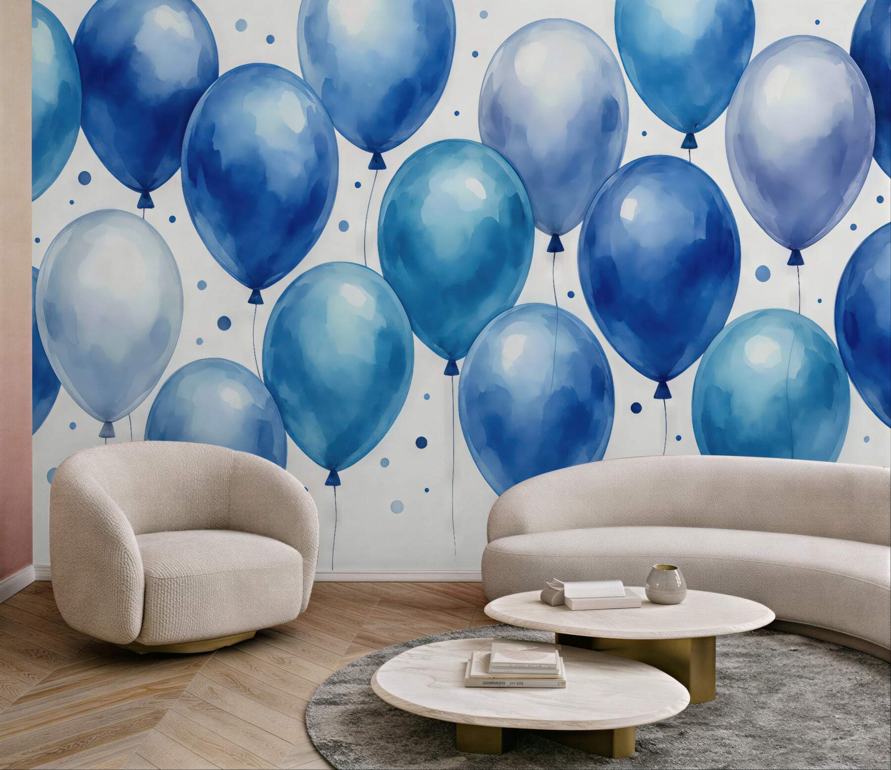 Fototapeta niebieskie balony w akwarelowym stylu