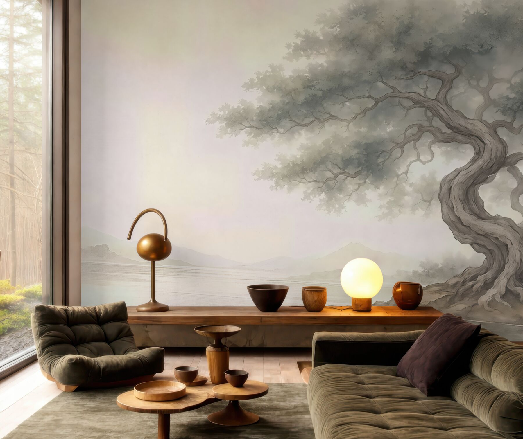 Fototapeta stare drzewo nad spokojnym jeziorem
