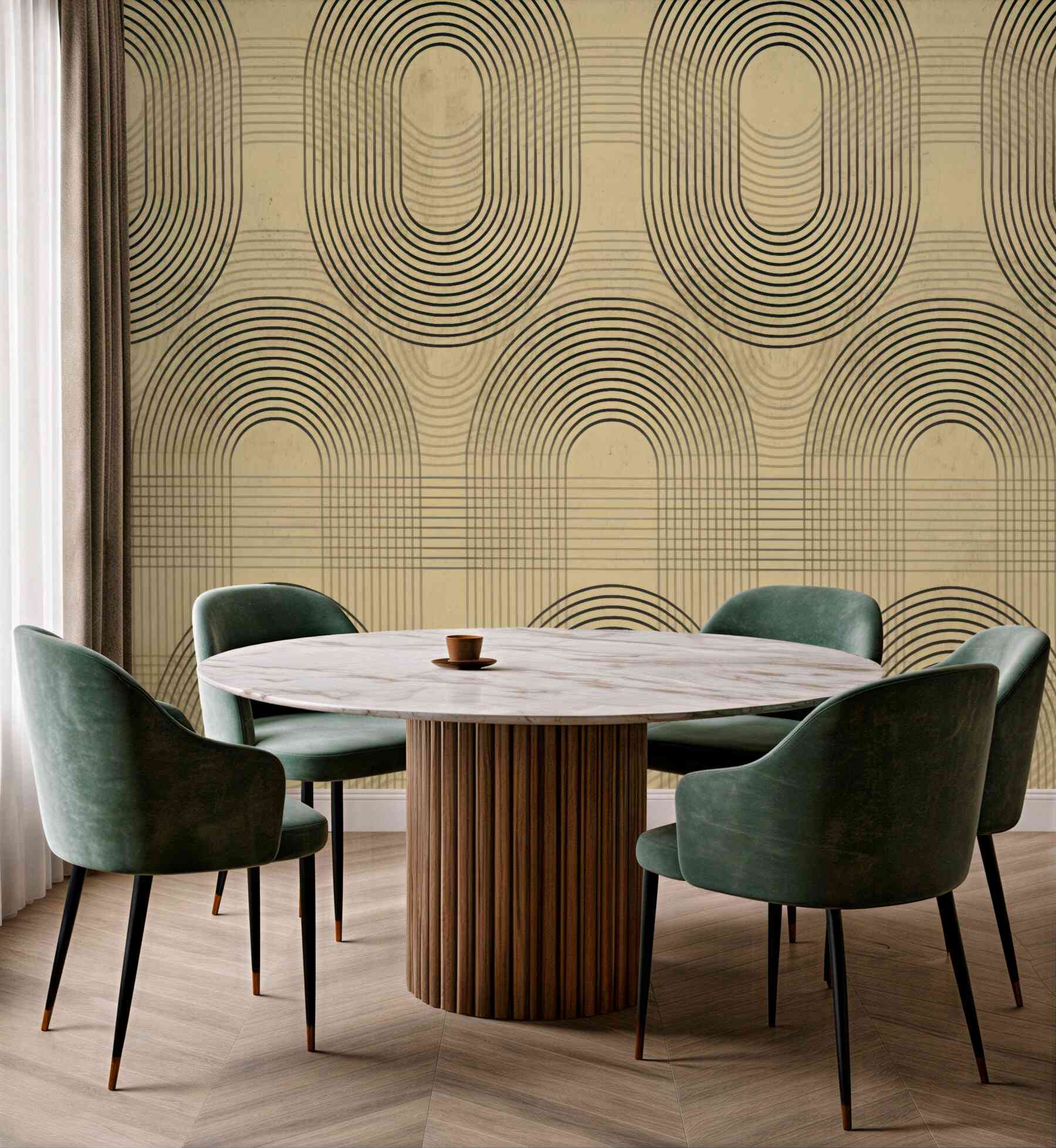 Fototapeta beżowa geometria retro z łukami