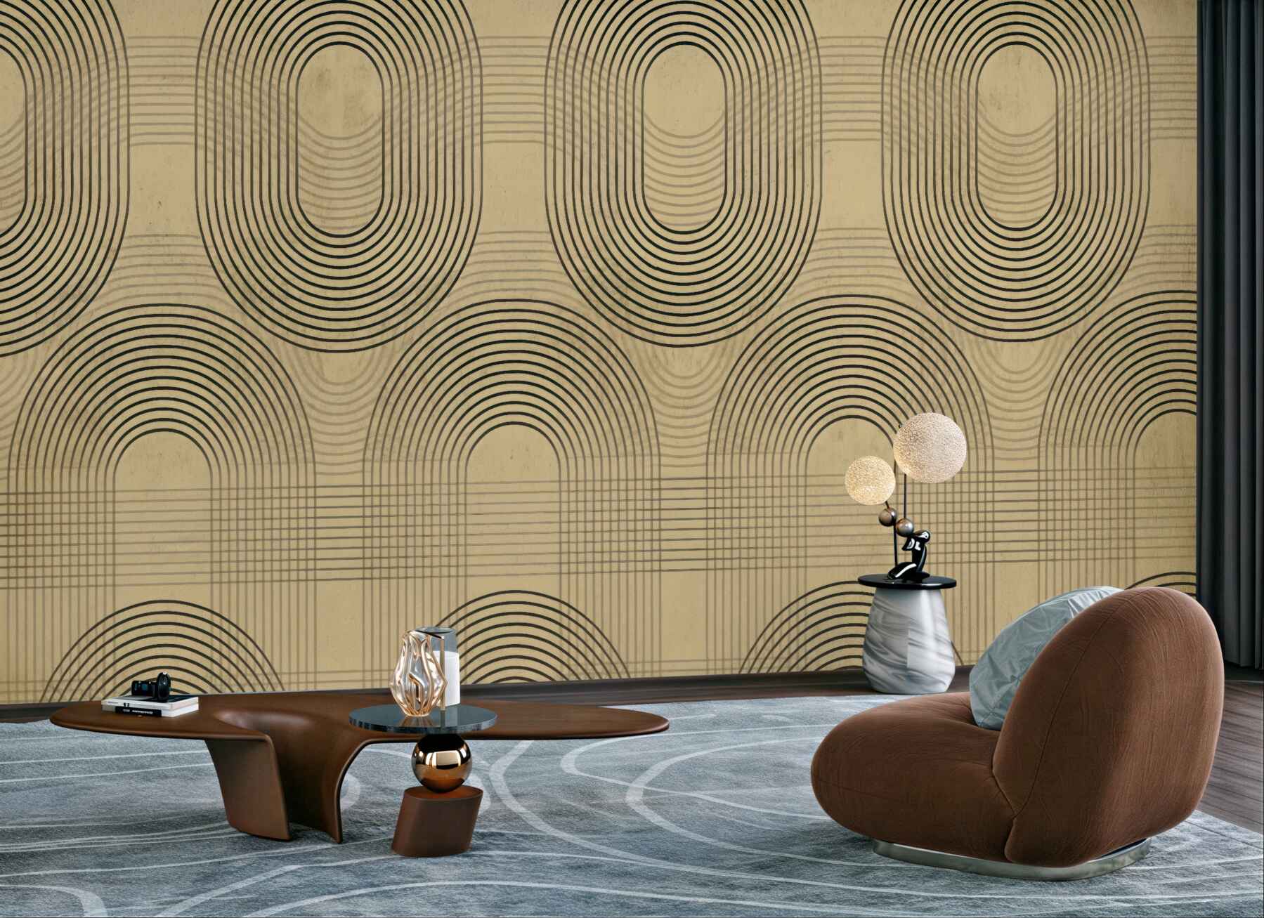 Fototapeta beżowa geometria retro z łukami