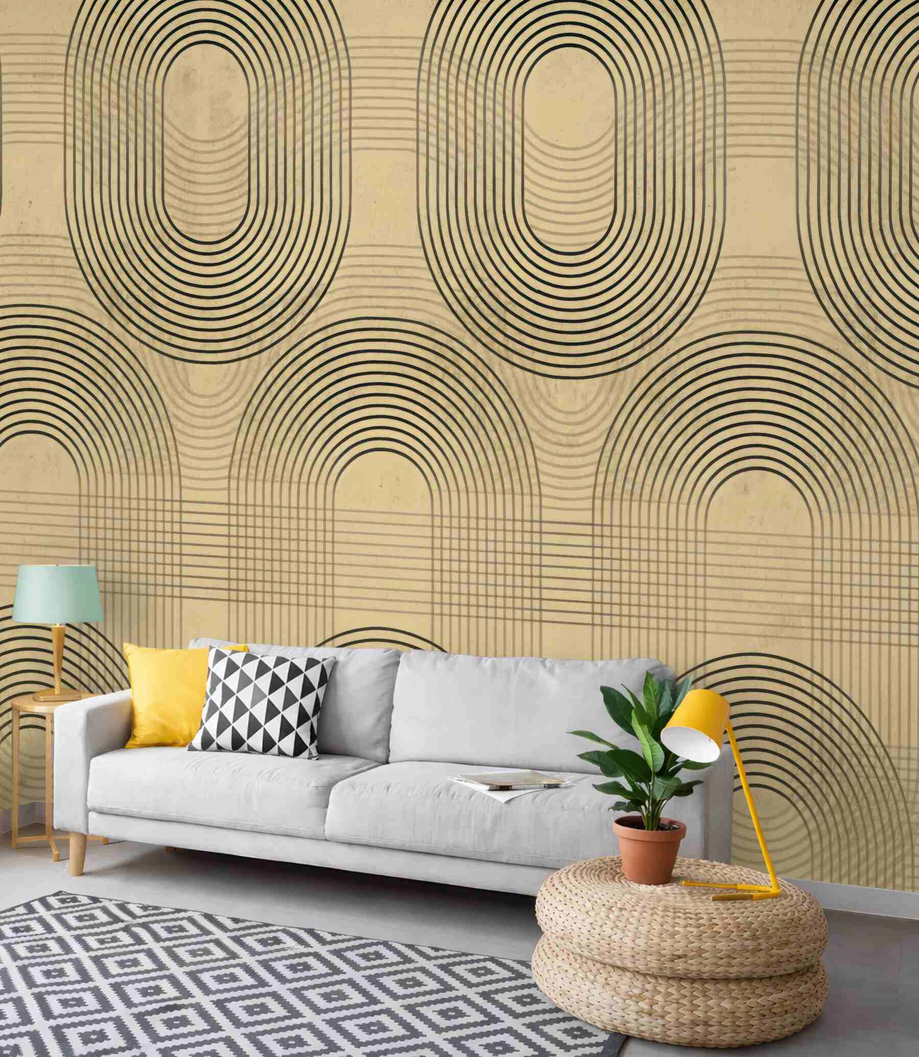 Fototapeta beżowa geometria retro z łukami