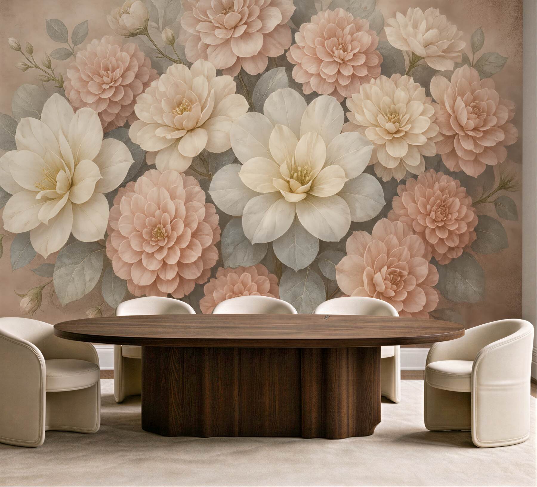 Fototapeta pudrowe dalie i magnolie w vintage