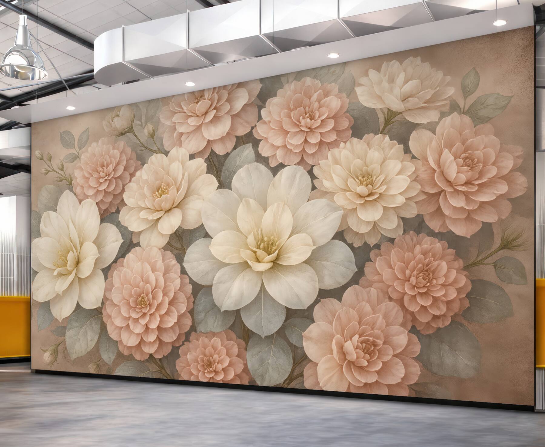 Fototapeta pudrowe dalie i magnolie w vintage
