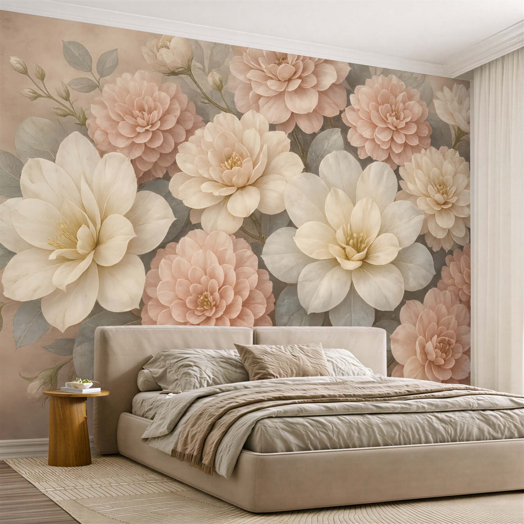 Fototapeta pudrowe dalie i magnolie w vintage
