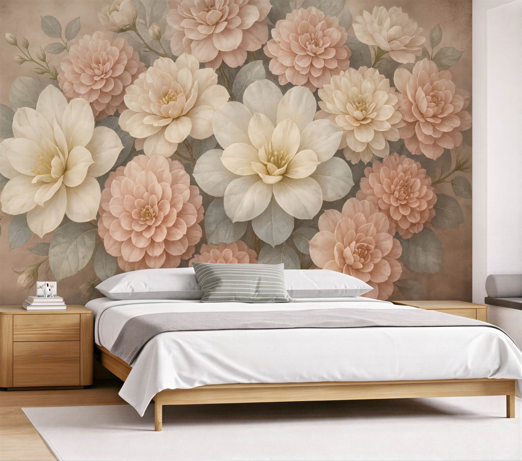 Fototapeta pudrowe dalie i magnolie w vintage