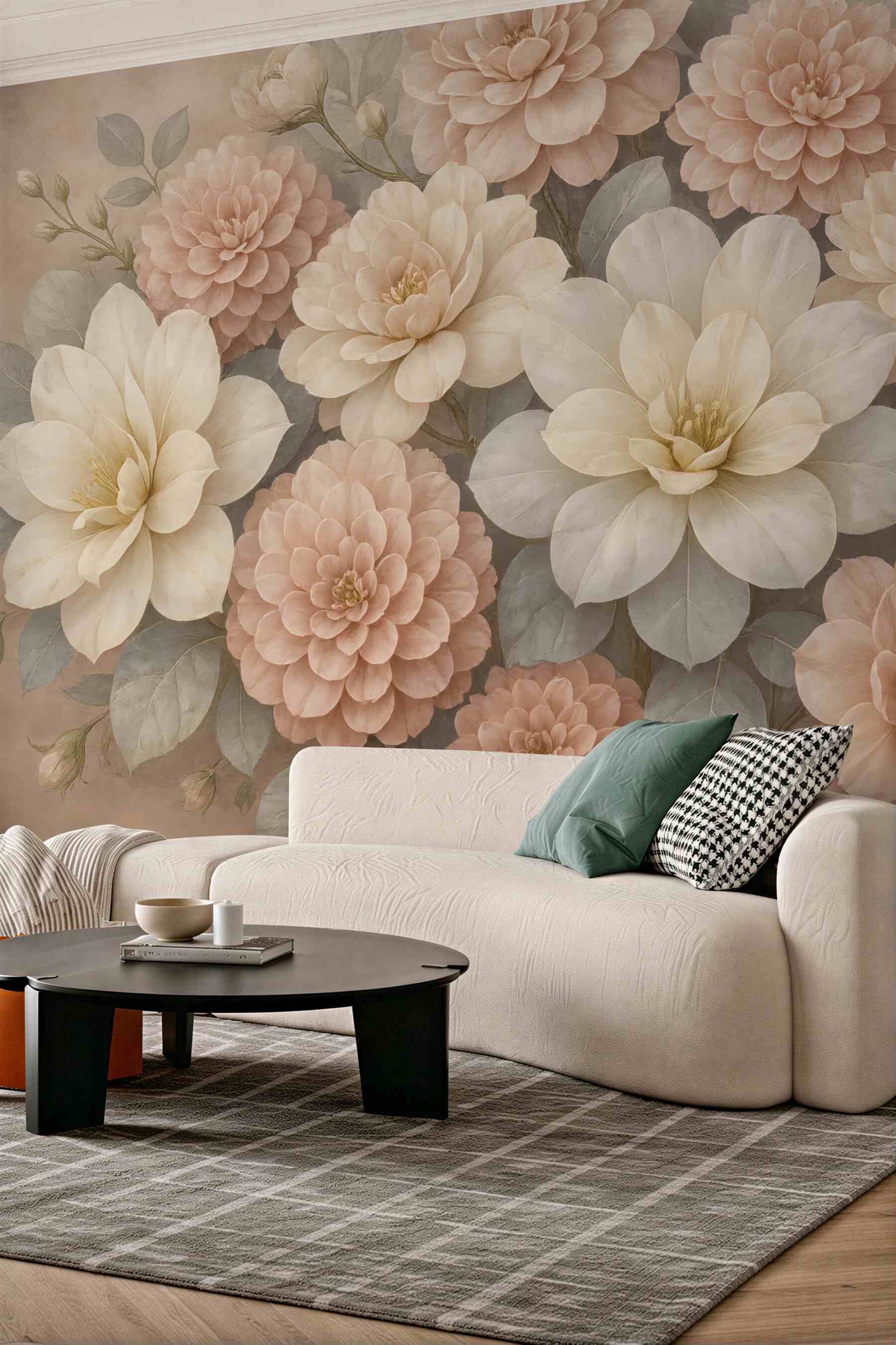Fototapeta pudrowe dalie i magnolie w vintage