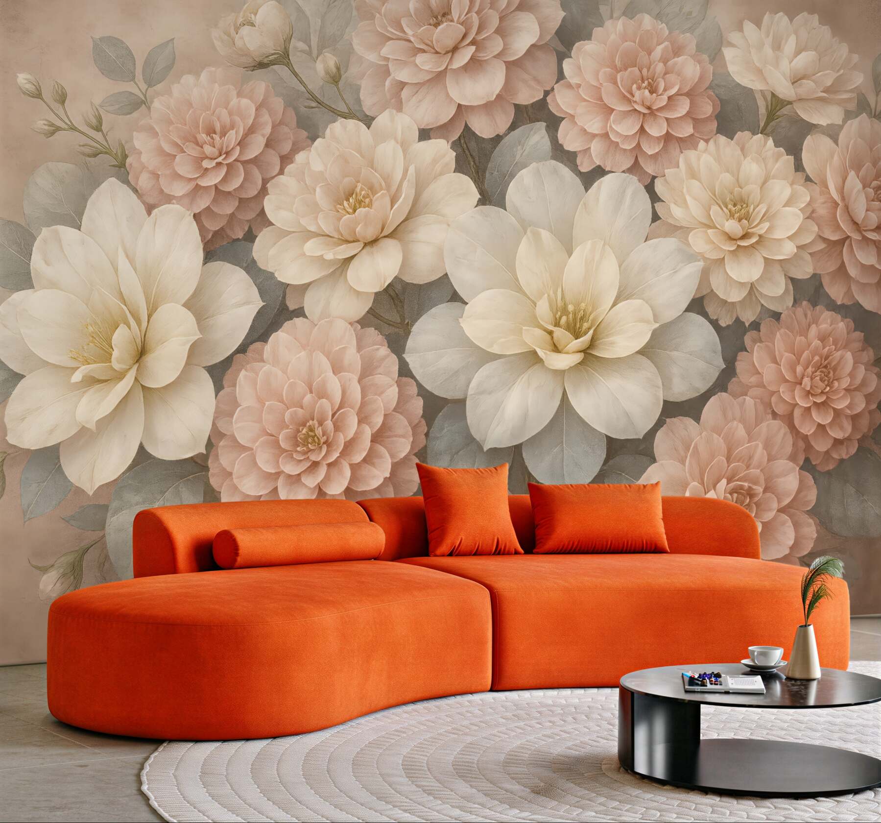 Fototapeta pudrowe dalie i magnolie w vintage