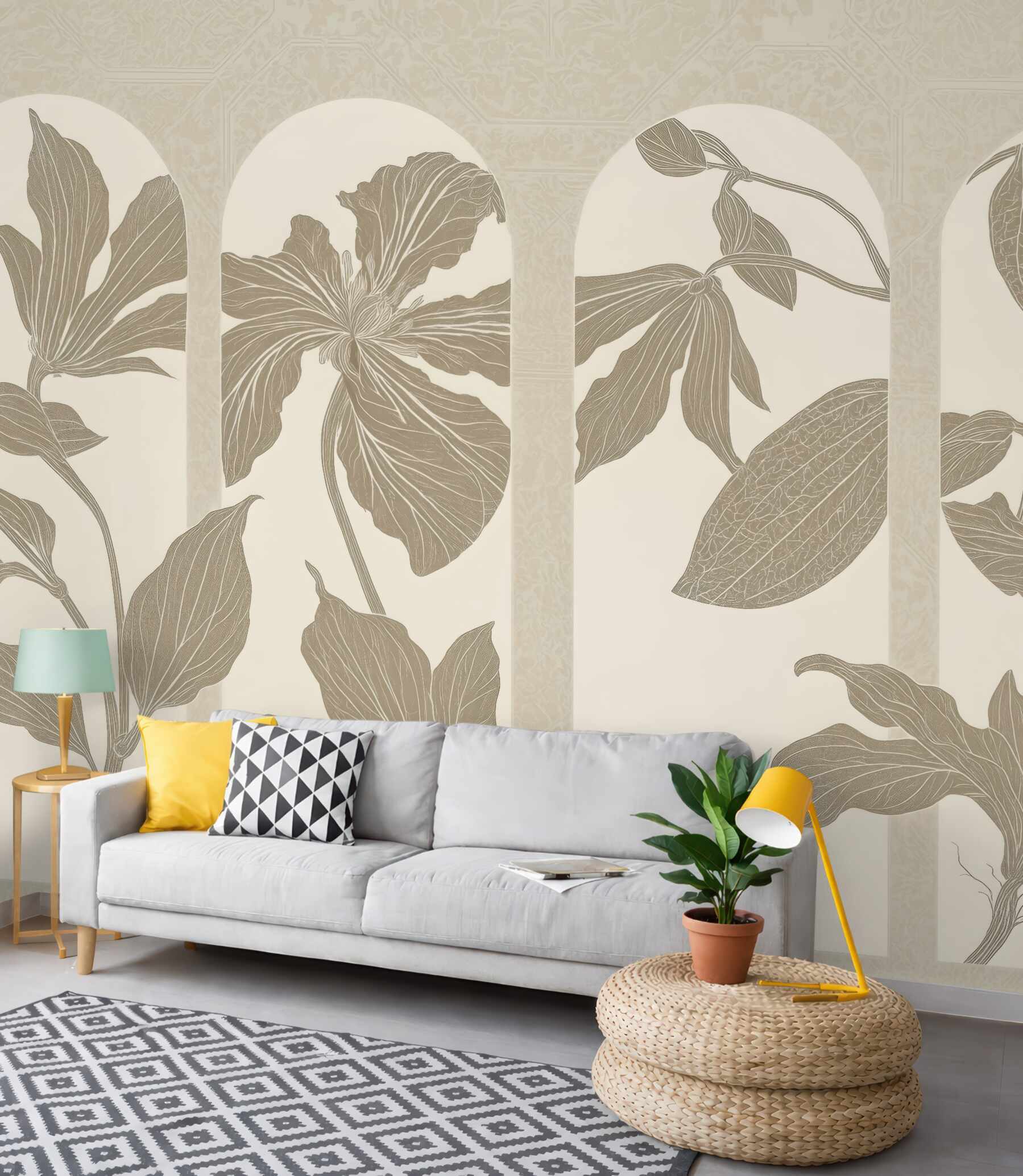 Fototapeta botaniczne arkady w eleganckim sepiowym stylu