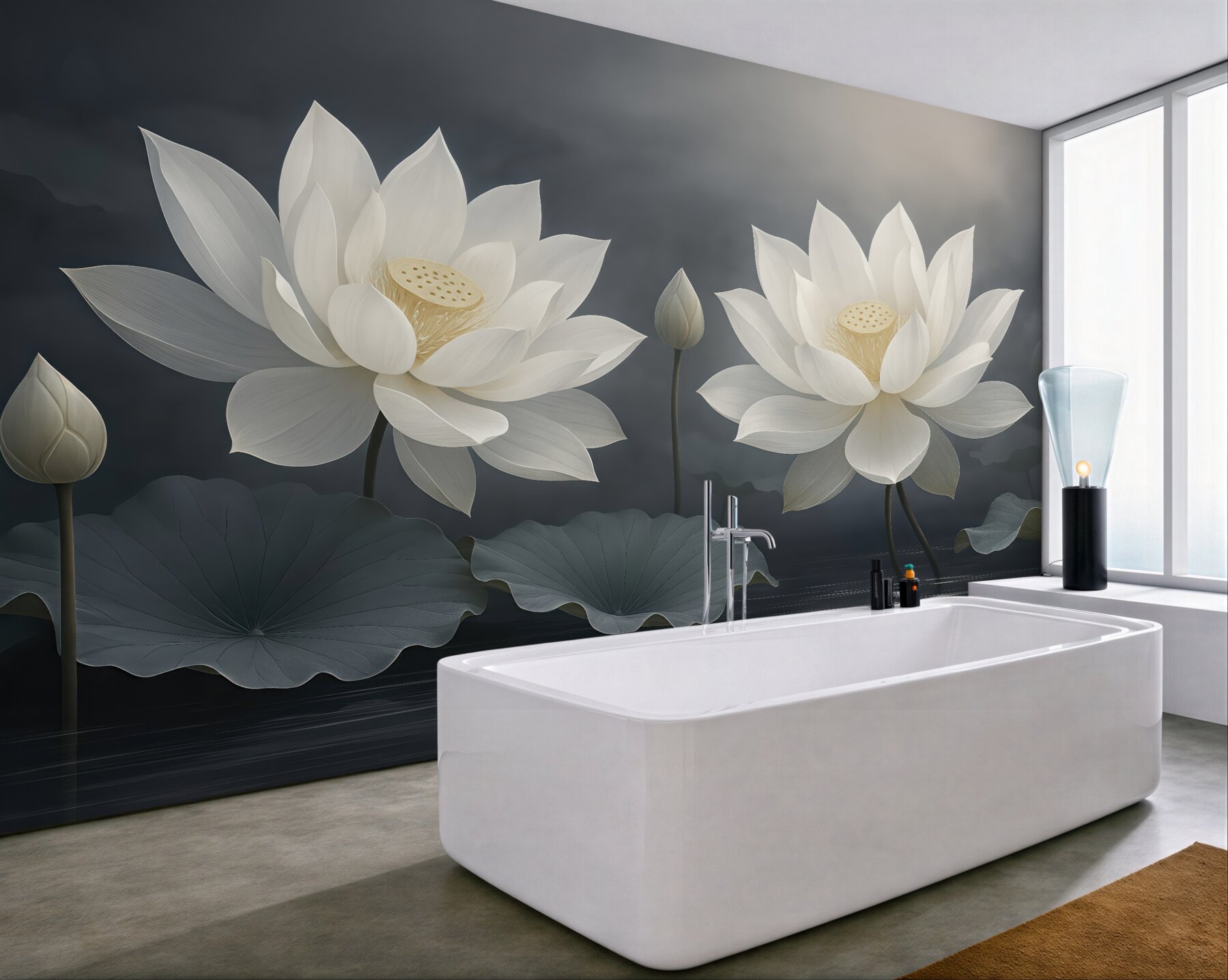 Fototapeta białe lotosy na spokojnej tafli