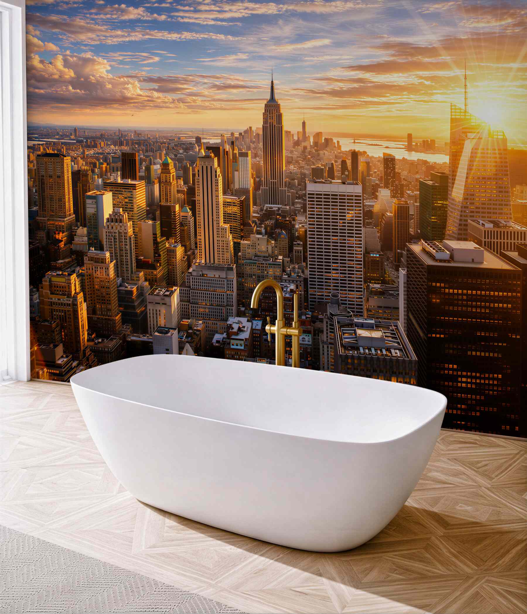 Fototapeta Manhattan o zachodzie słońca złota panorama miasta do salonu