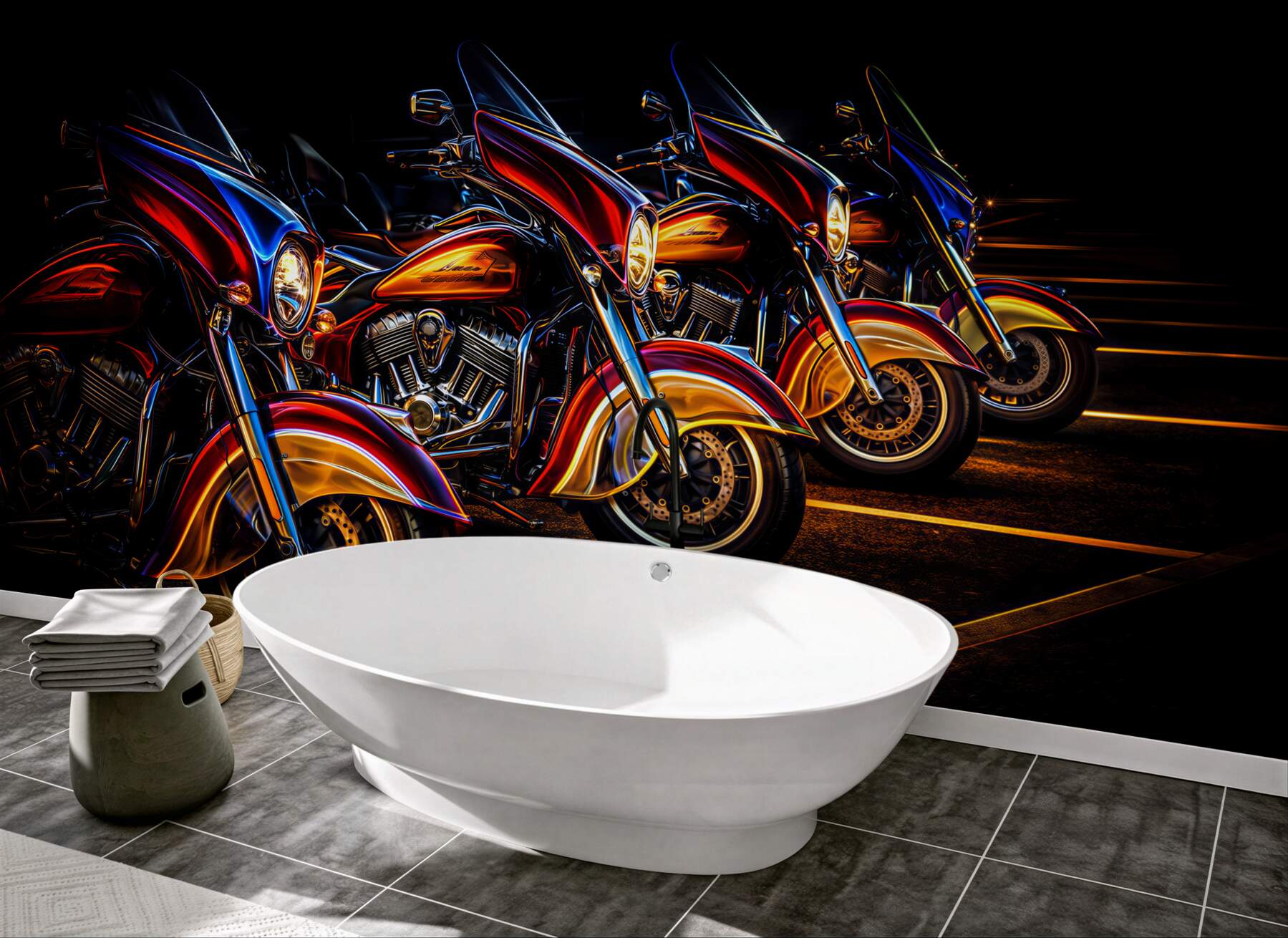 Fototapeta motocykle nocą w neonowym świetle do męskiego wnętrza