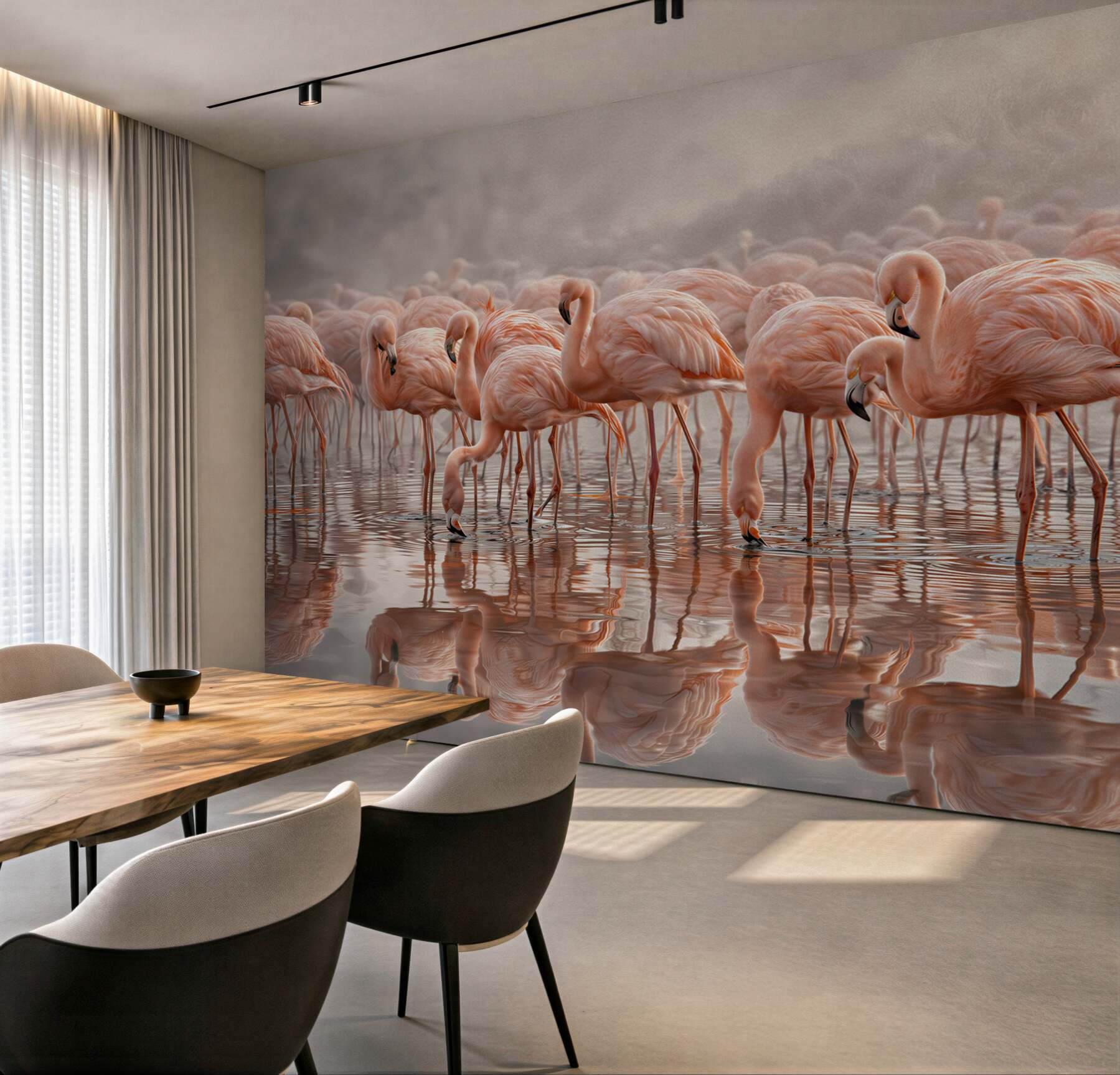 Fototapeta stado różowych flamingów w wodzie delikatna i elegancka