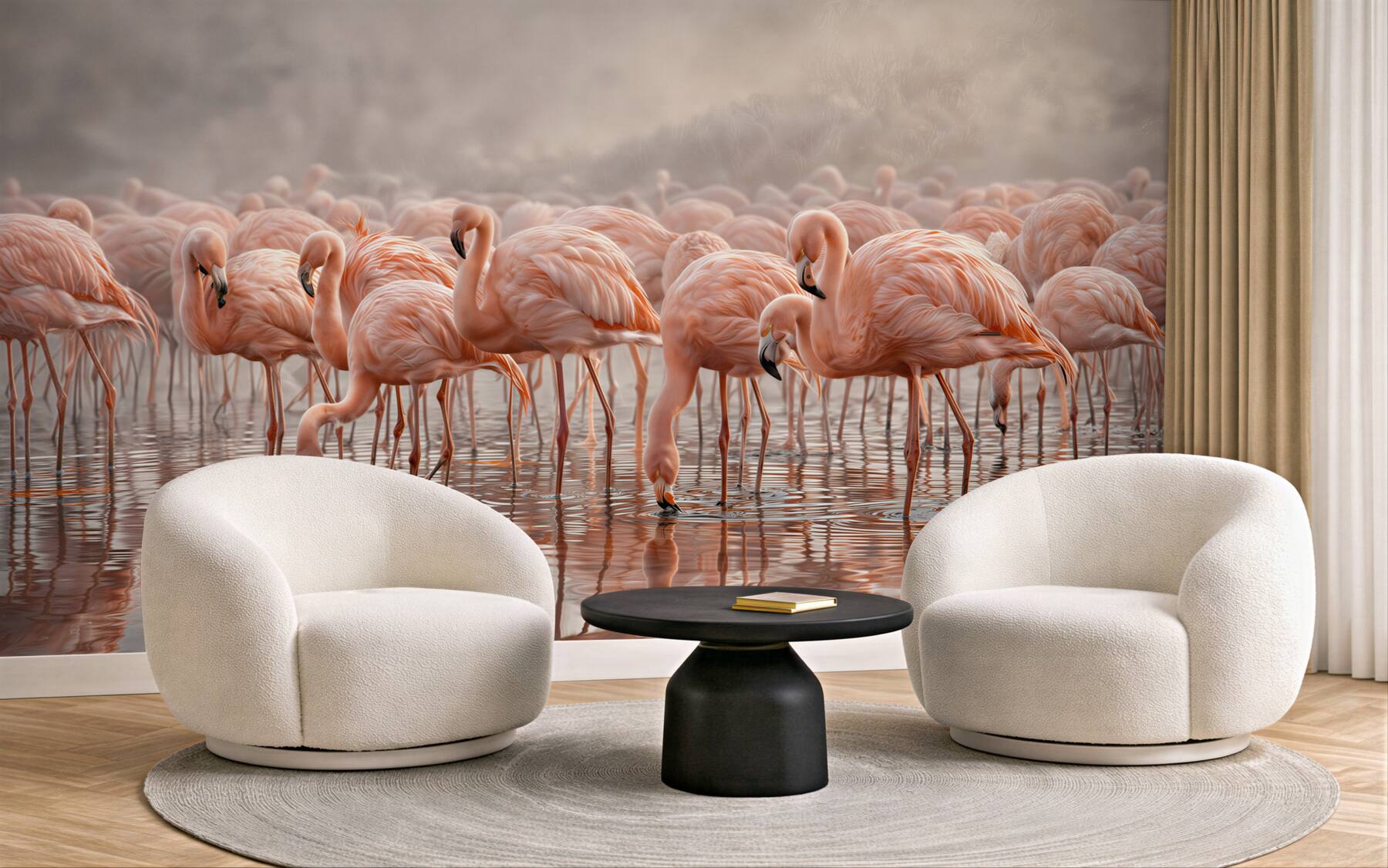 Fototapeta stado różowych flamingów w wodzie delikatna i elegancka
