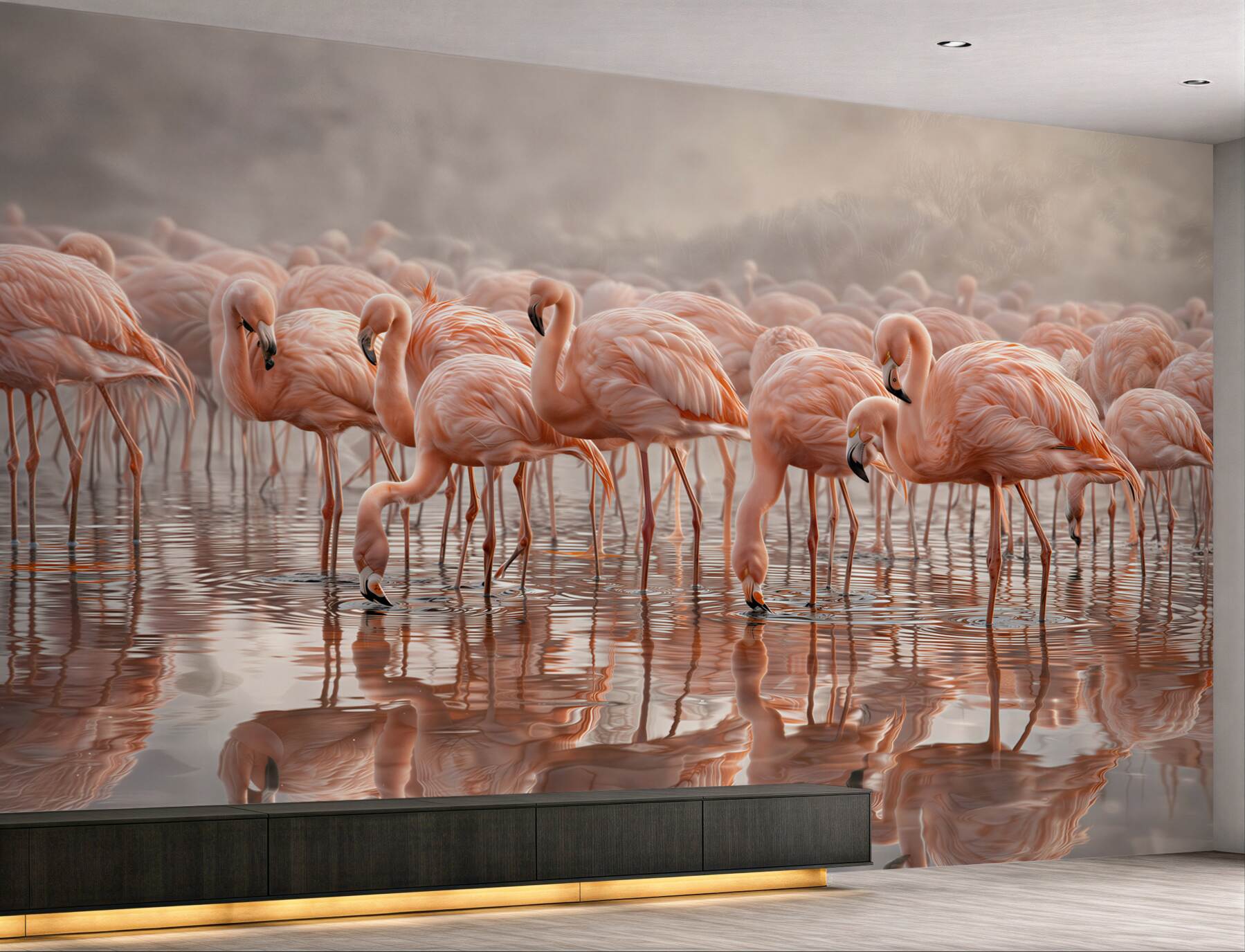 Fototapeta stado różowych flamingów w wodzie delikatna i elegancka