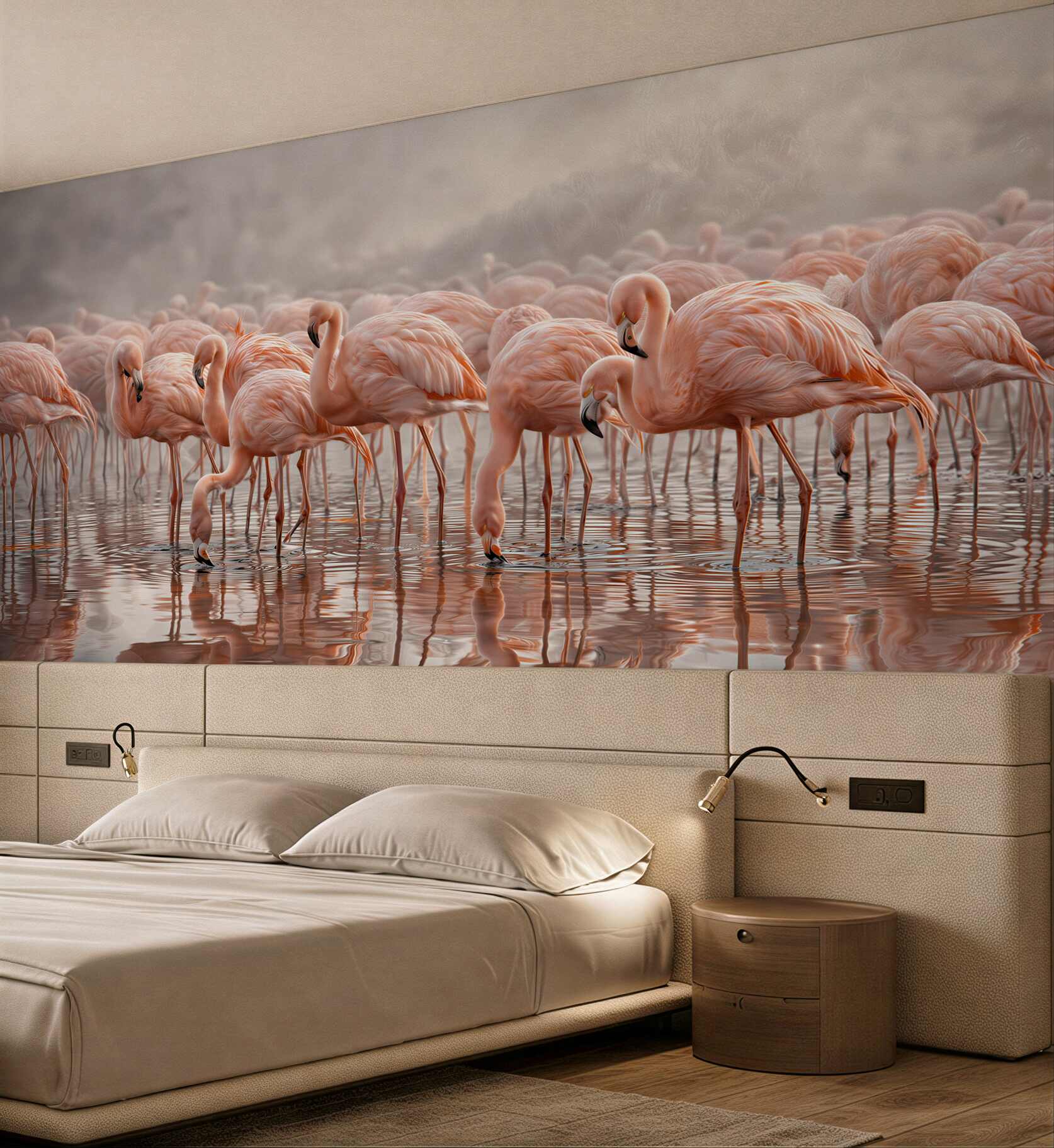Fototapeta stado różowych flamingów w wodzie delikatna i elegancka