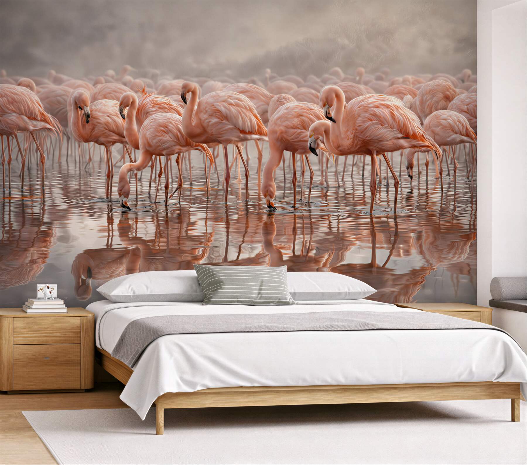 Fototapeta stado różowych flamingów w wodzie delikatna i elegancka