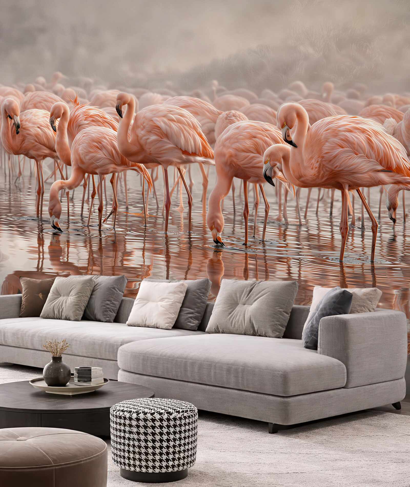 Fototapeta stado różowych flamingów w wodzie delikatna i elegancka