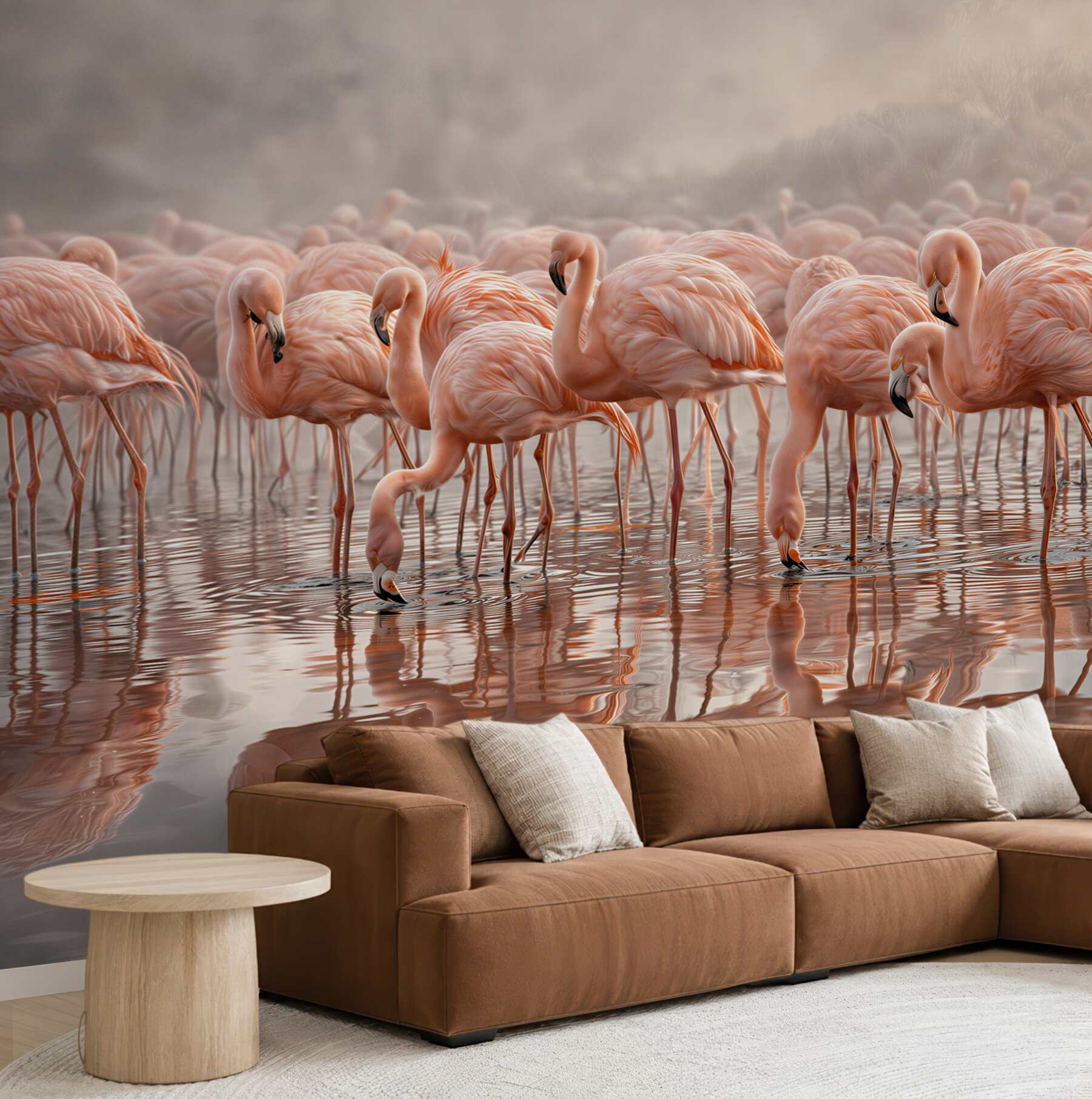 Fototapeta stado różowych flamingów w wodzie delikatna i elegancka