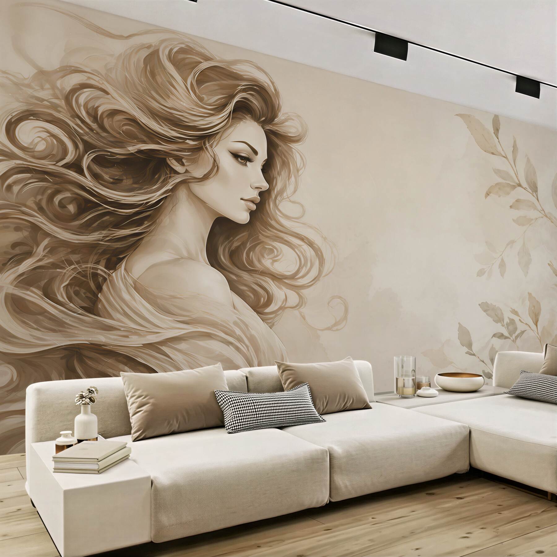 Fototapeta portret kobiety beżowy subtelny do eleganckiej sypialni