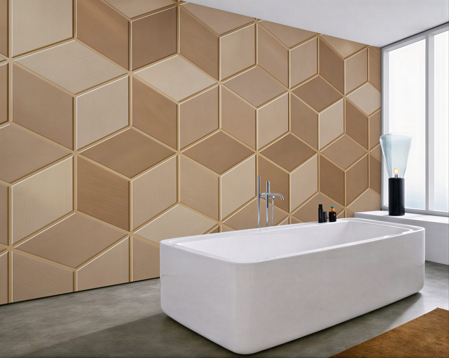 Fototapeta geometryczne kostki 3D beżowe wzór drewniany