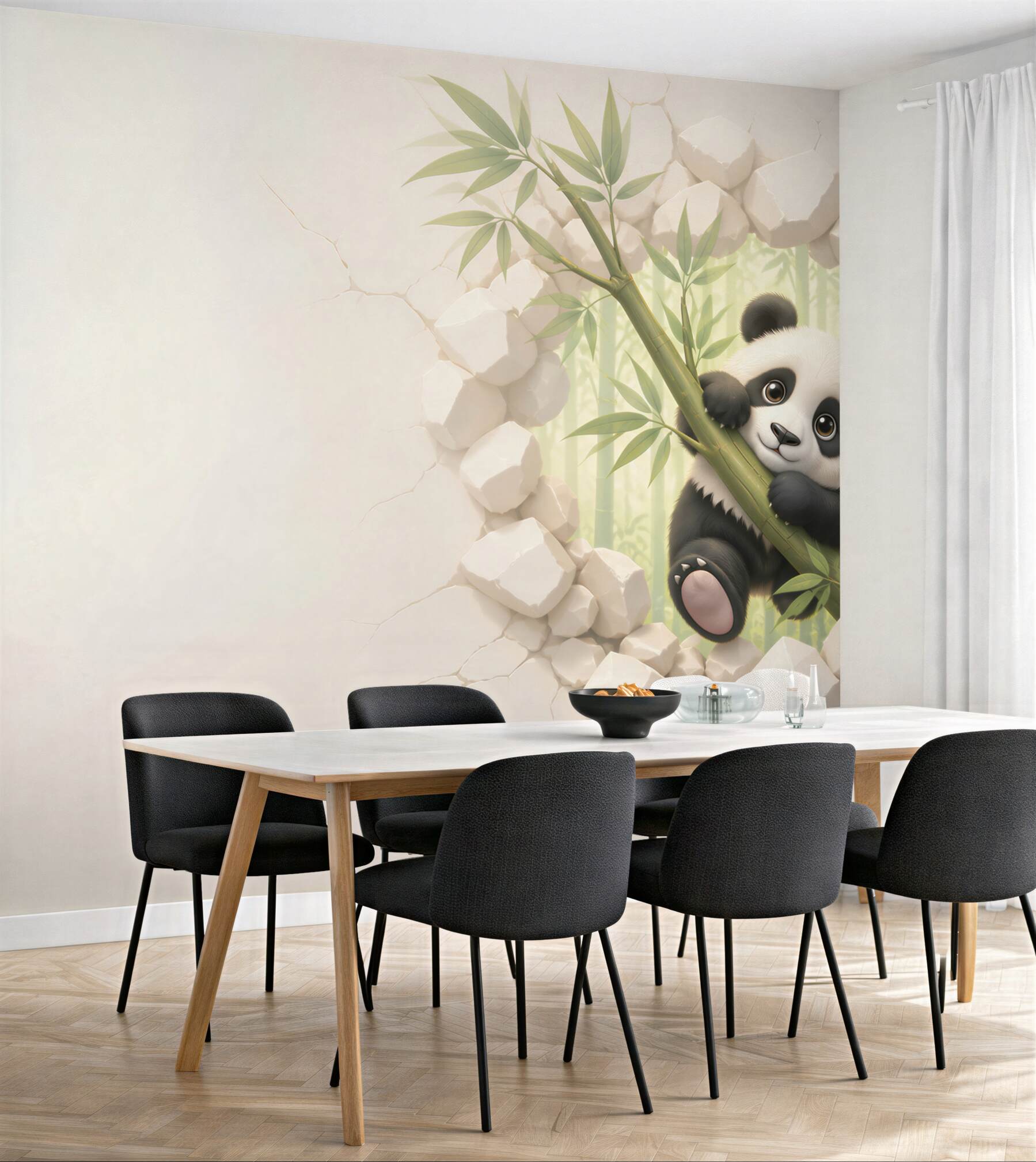 Fototapeta panda na bambusie 3D do pokoju dziecka