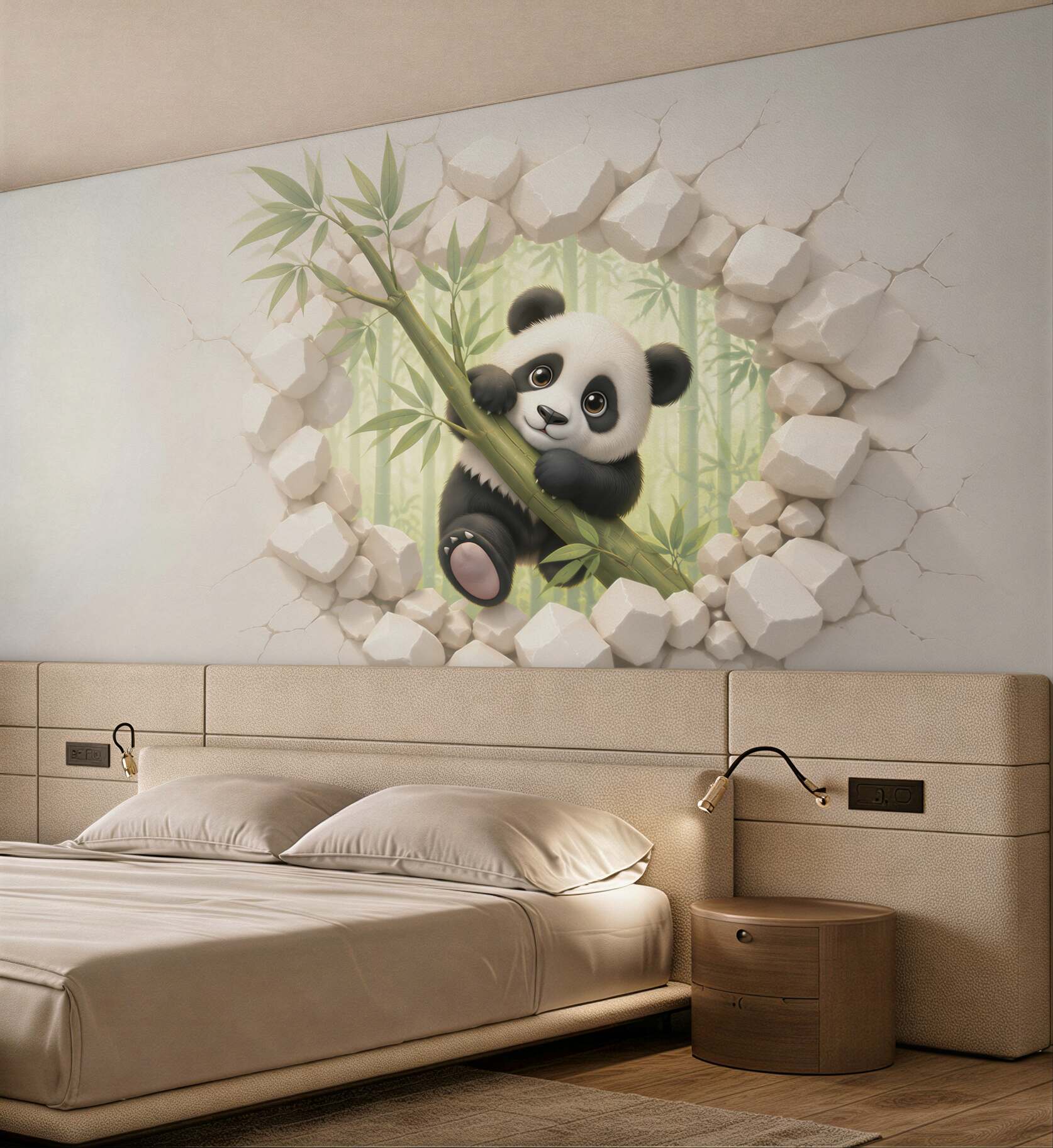 Fototapeta panda na bambusie 3D do pokoju dziecka