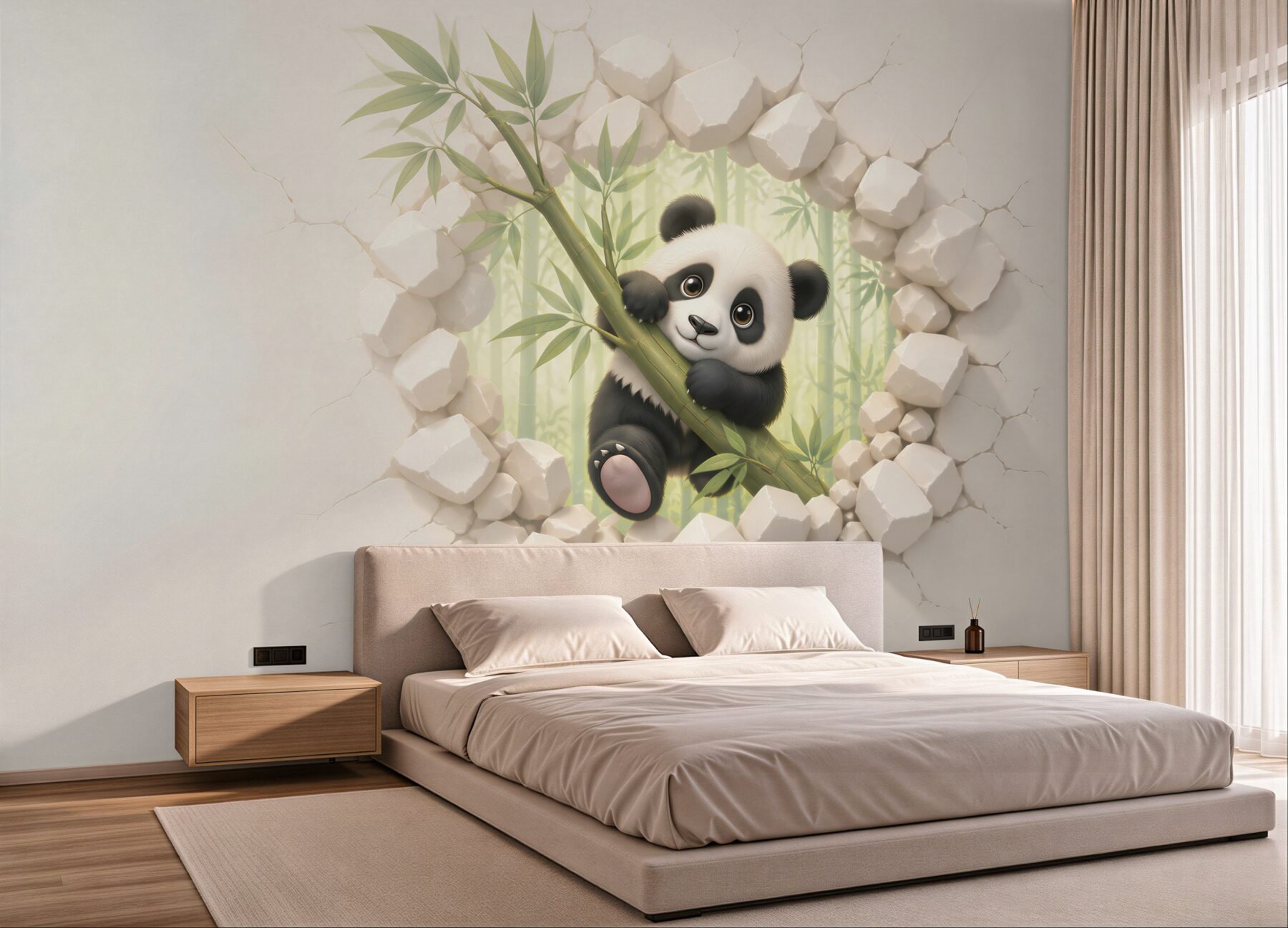 Fototapeta panda na bambusie 3D do pokoju dziecka