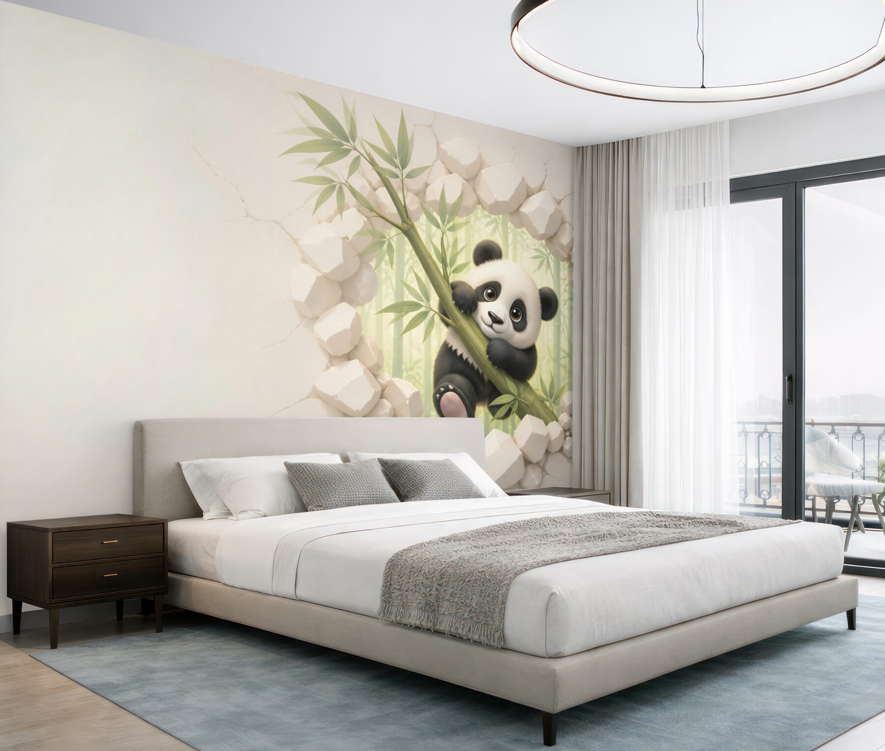 Fototapeta panda na bambusie 3D do pokoju dziecka