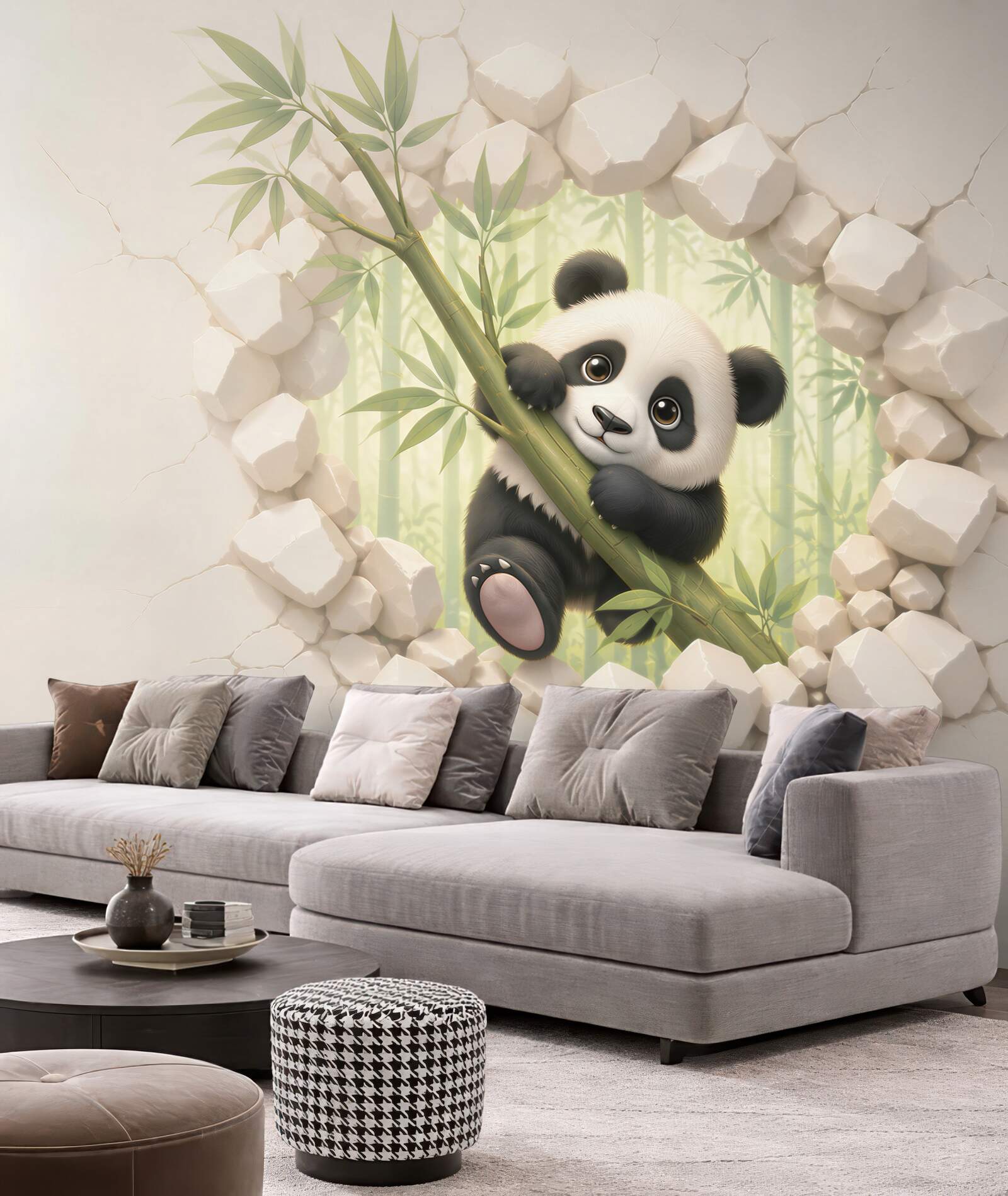 Fototapeta panda na bambusie 3D do pokoju dziecka