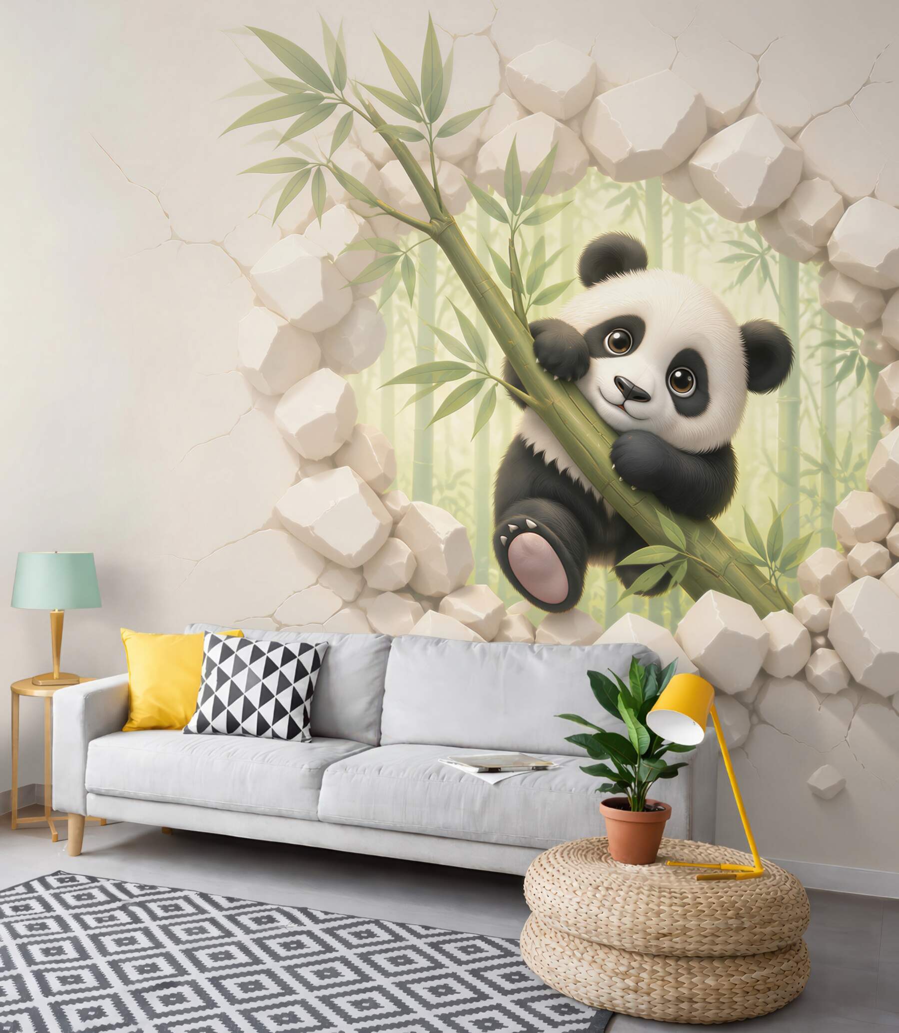 Fototapeta panda na bambusie 3D do pokoju dziecka