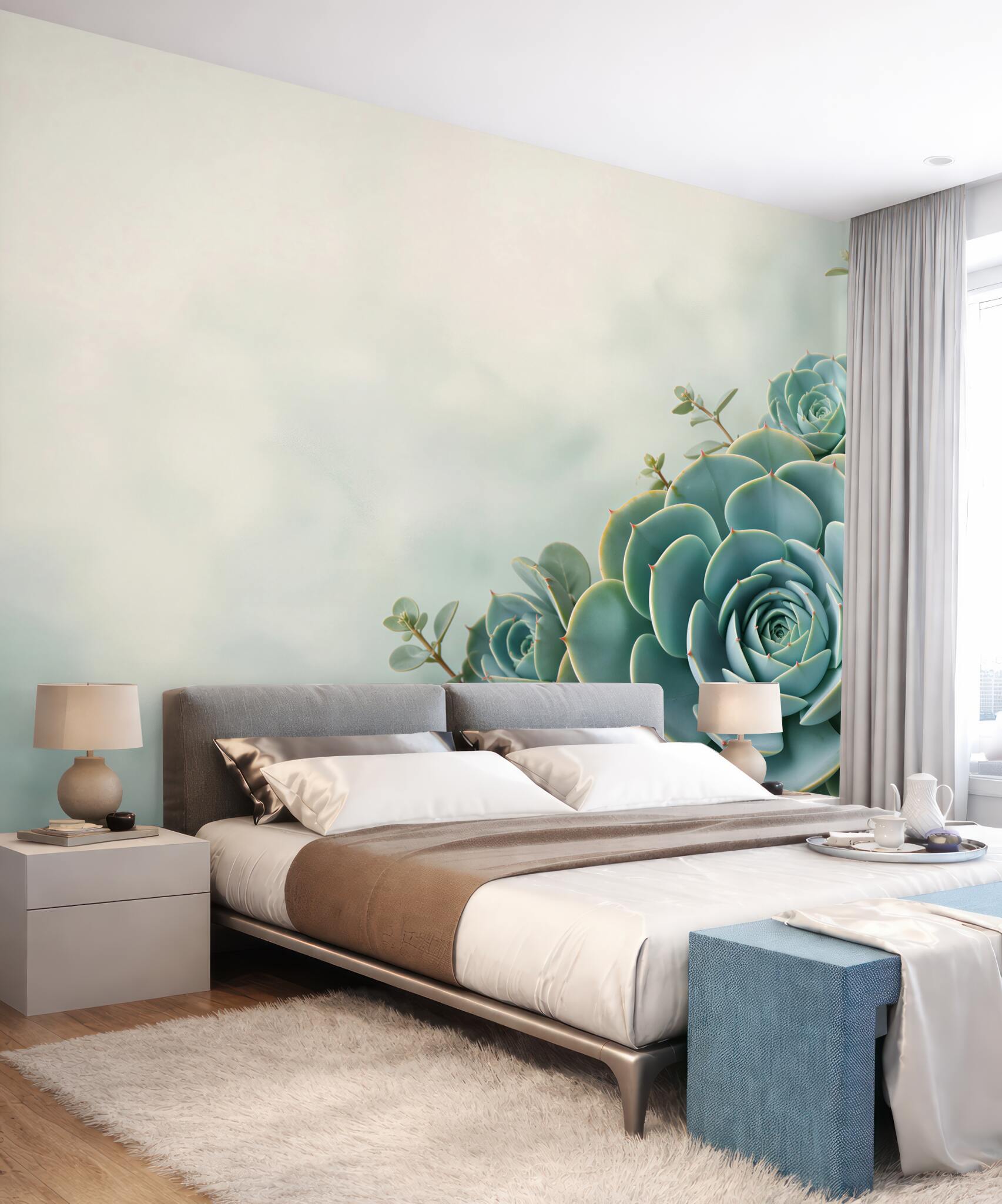 Fototapeta sukulenty echeveria miętowe na jasnym tle botaniczna