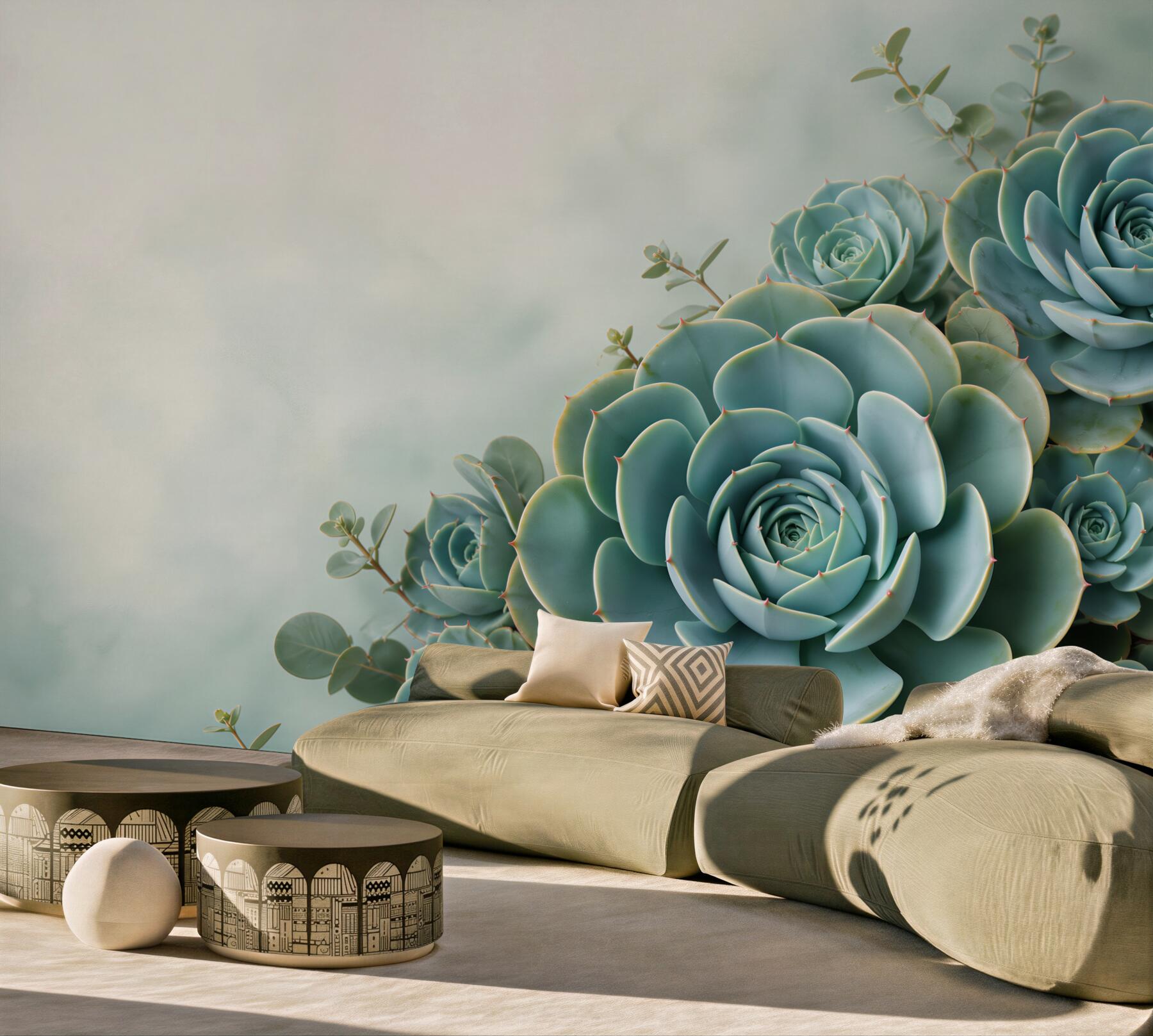 Fototapeta sukulenty echeveria miętowe na jasnym tle botaniczna