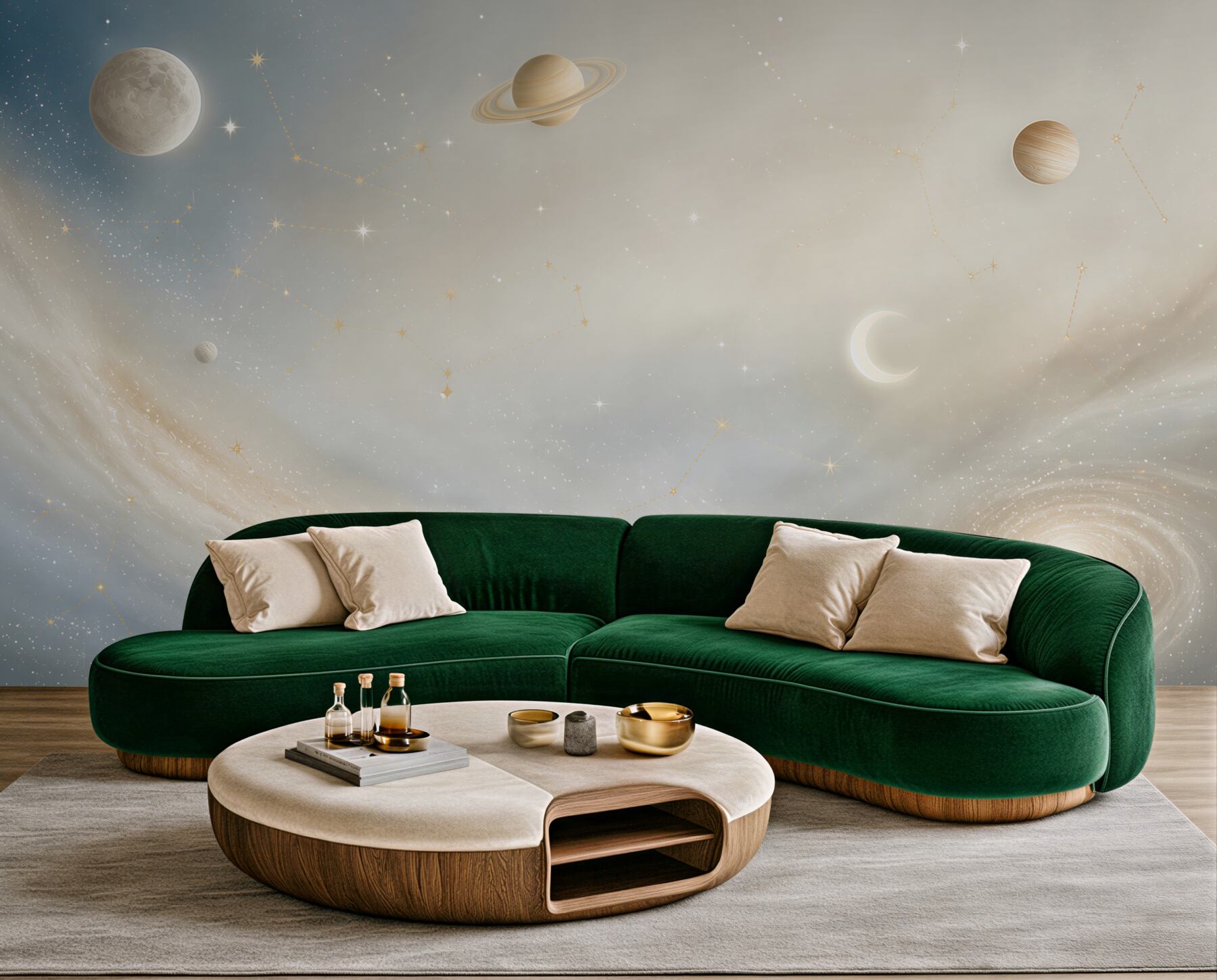 Fototapeta galaktyka z planetami i gwiazdozbiorami w pastelowym niebie