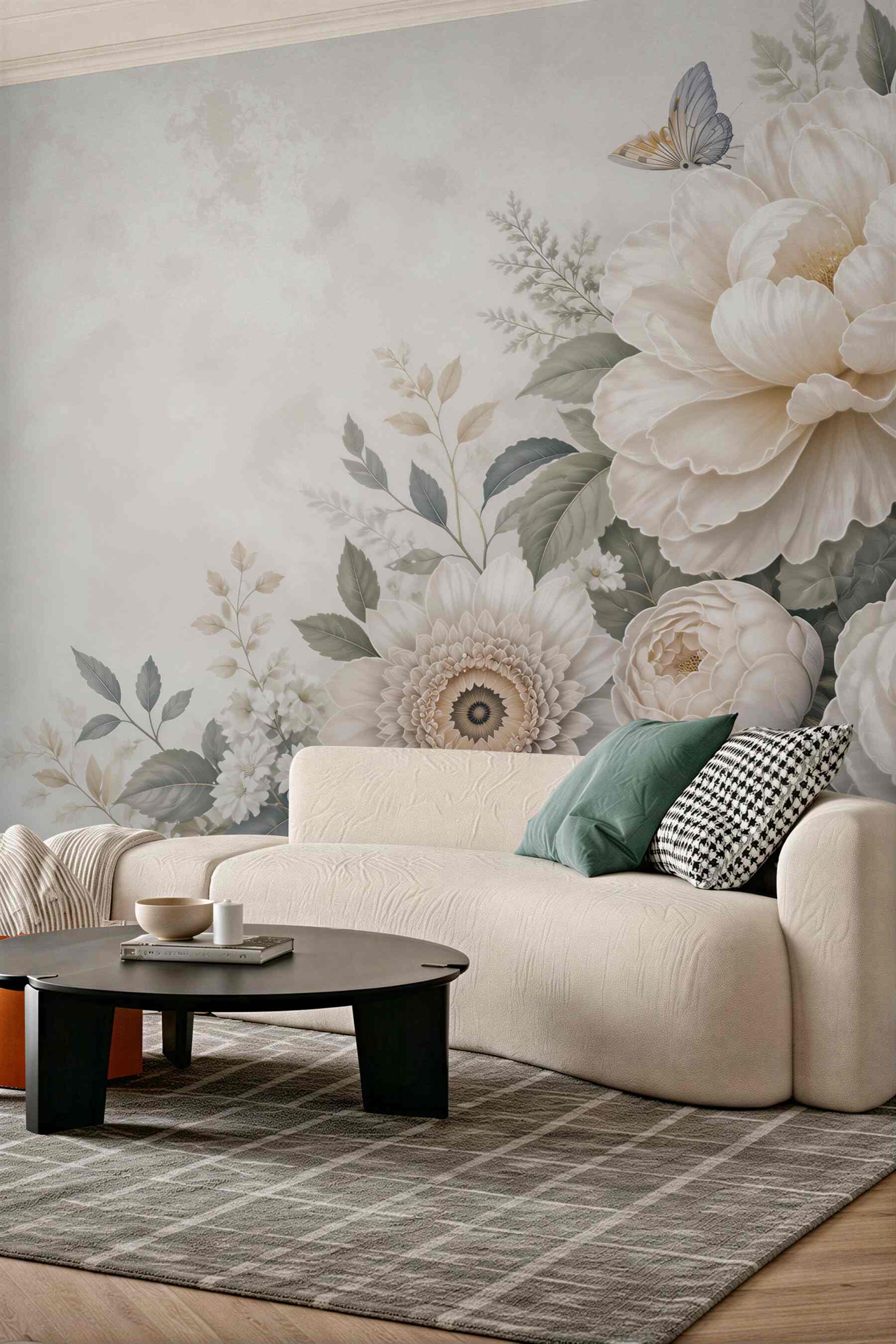 Fototapeta duże kwiaty beżowo niebieskie romantyczna kompozycja floral