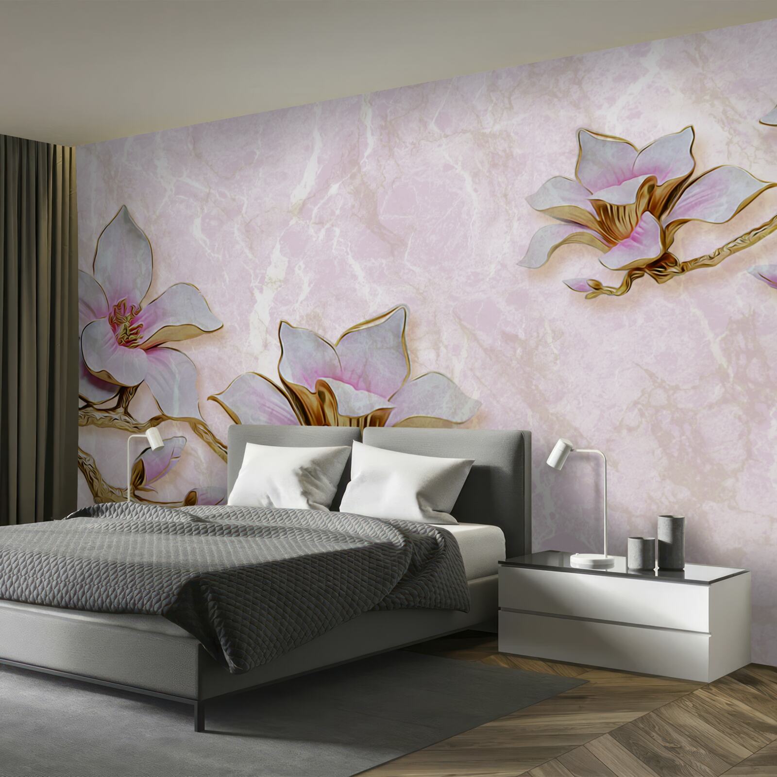 Fototapet Ramuri de magnolie albe ca zăpada pe un fundal delicat