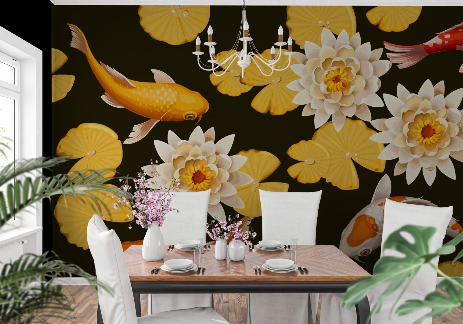 Fototapet lacul de toamnă este decorat cu lotus înflorit