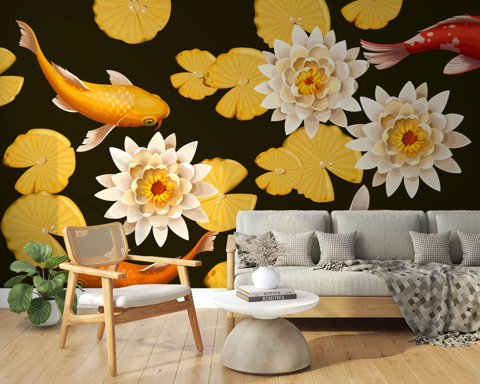 Fototapet lacul de toamnă este decorat cu lotus înflorit